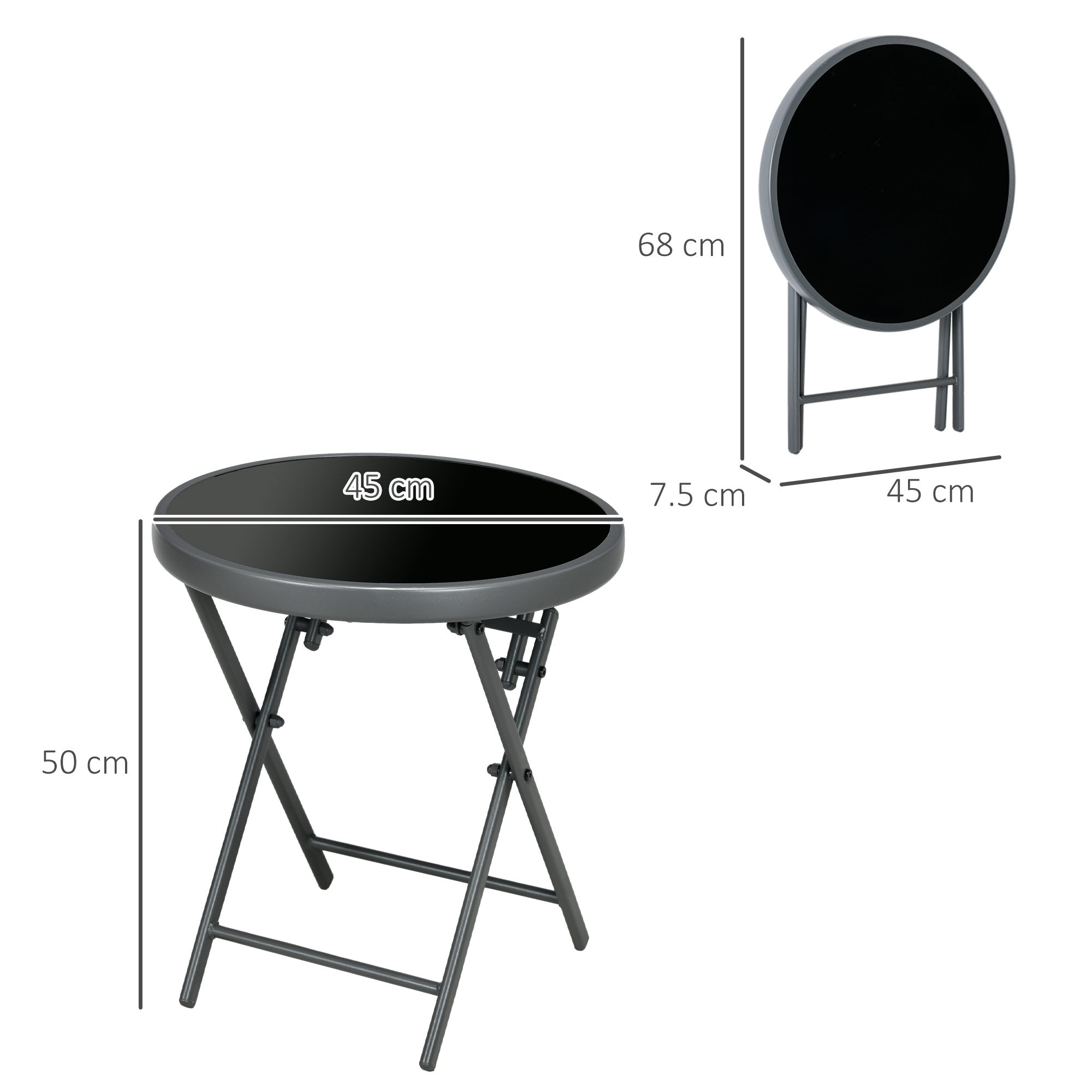 45cm Outdoor Side Table, Round Folding Patio Table with Imitation Marble Glass Top, Small Coffee Table-2