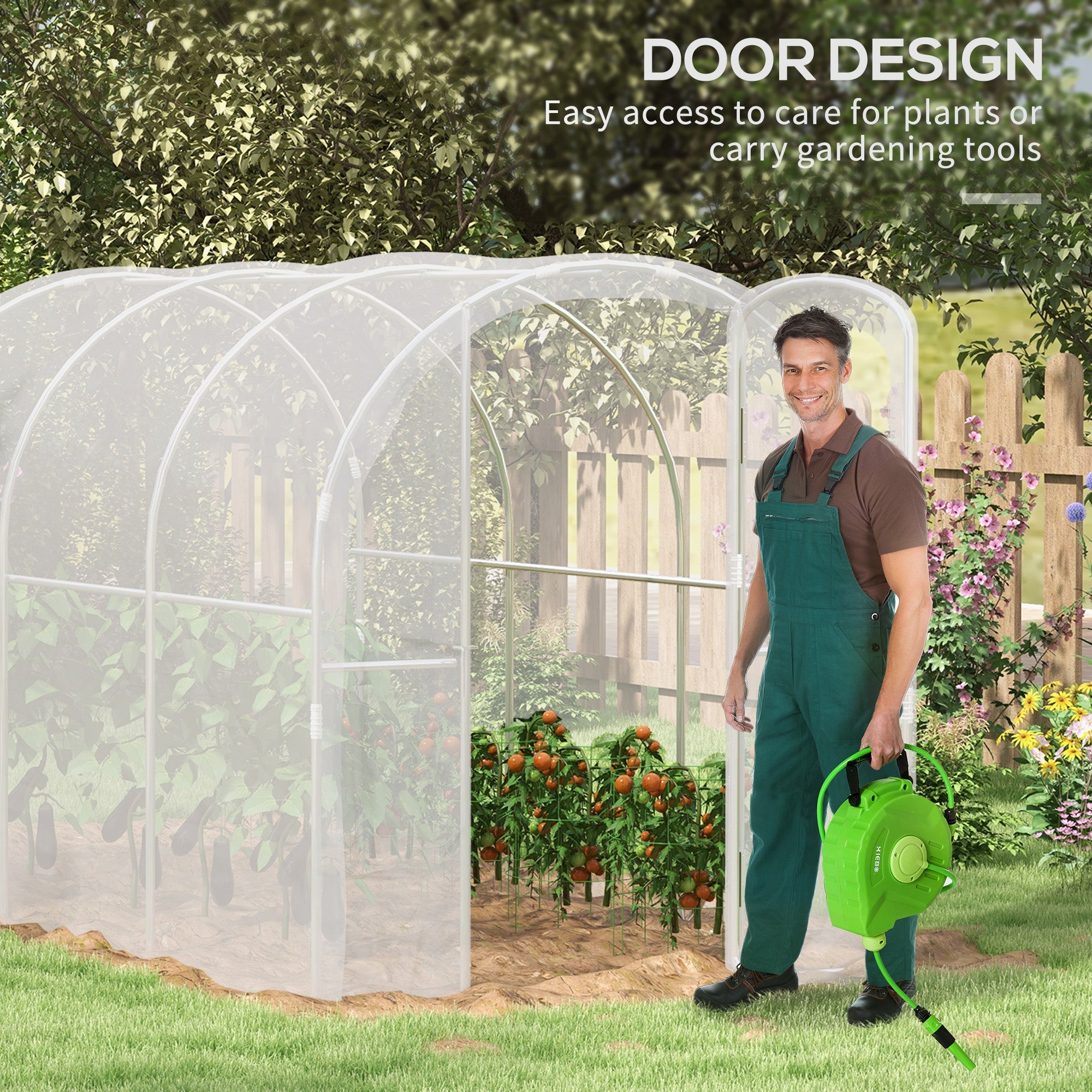 Polytunnel Greenhouse Walk-in Grow House with PE Cover, Door and Galvanised Steel Frame, 3 x 2 x 2m, Clear-4