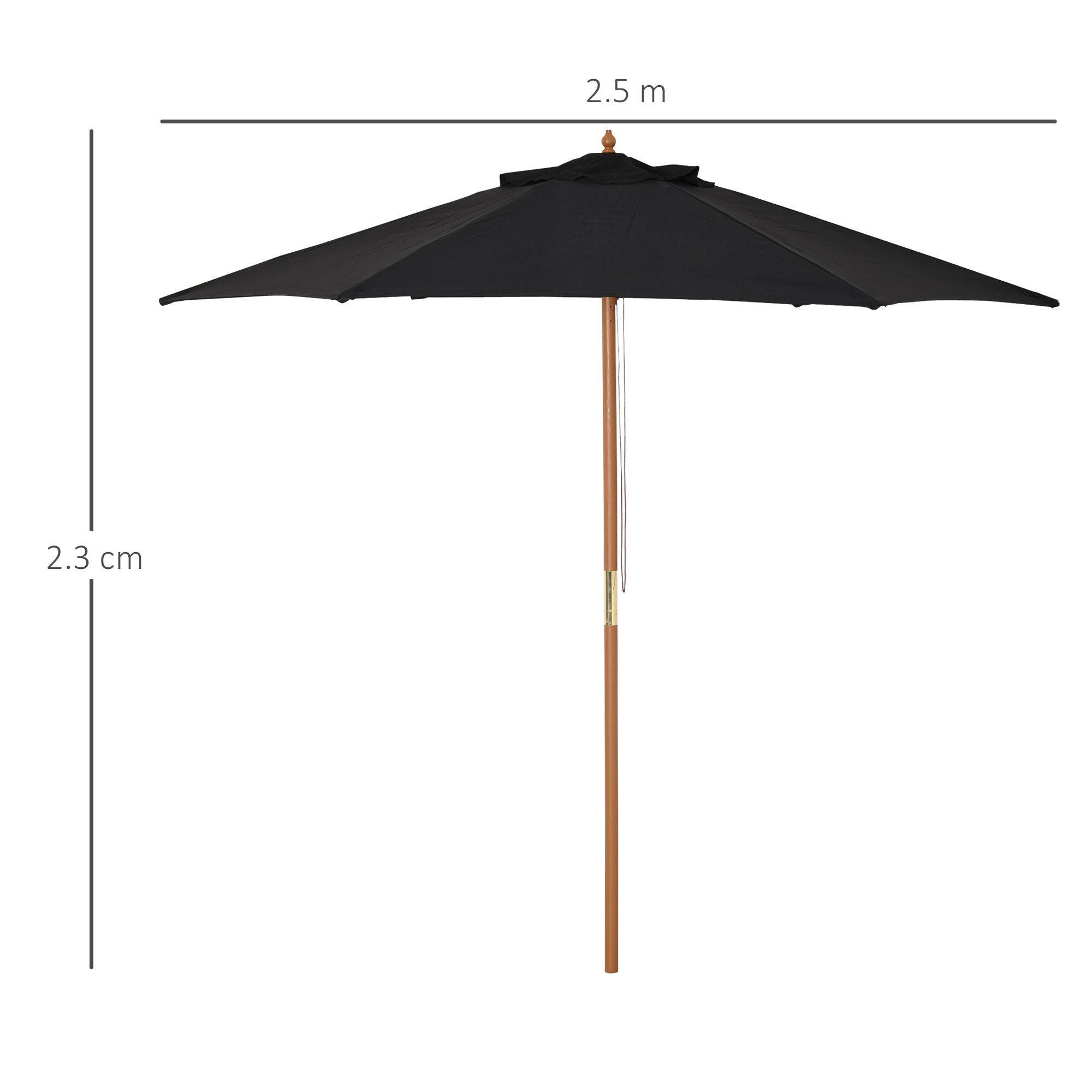 2.5m Wood Garden Parasol Sun Shade Patio Outdoor Wooden Umbrella Canopy Black-2