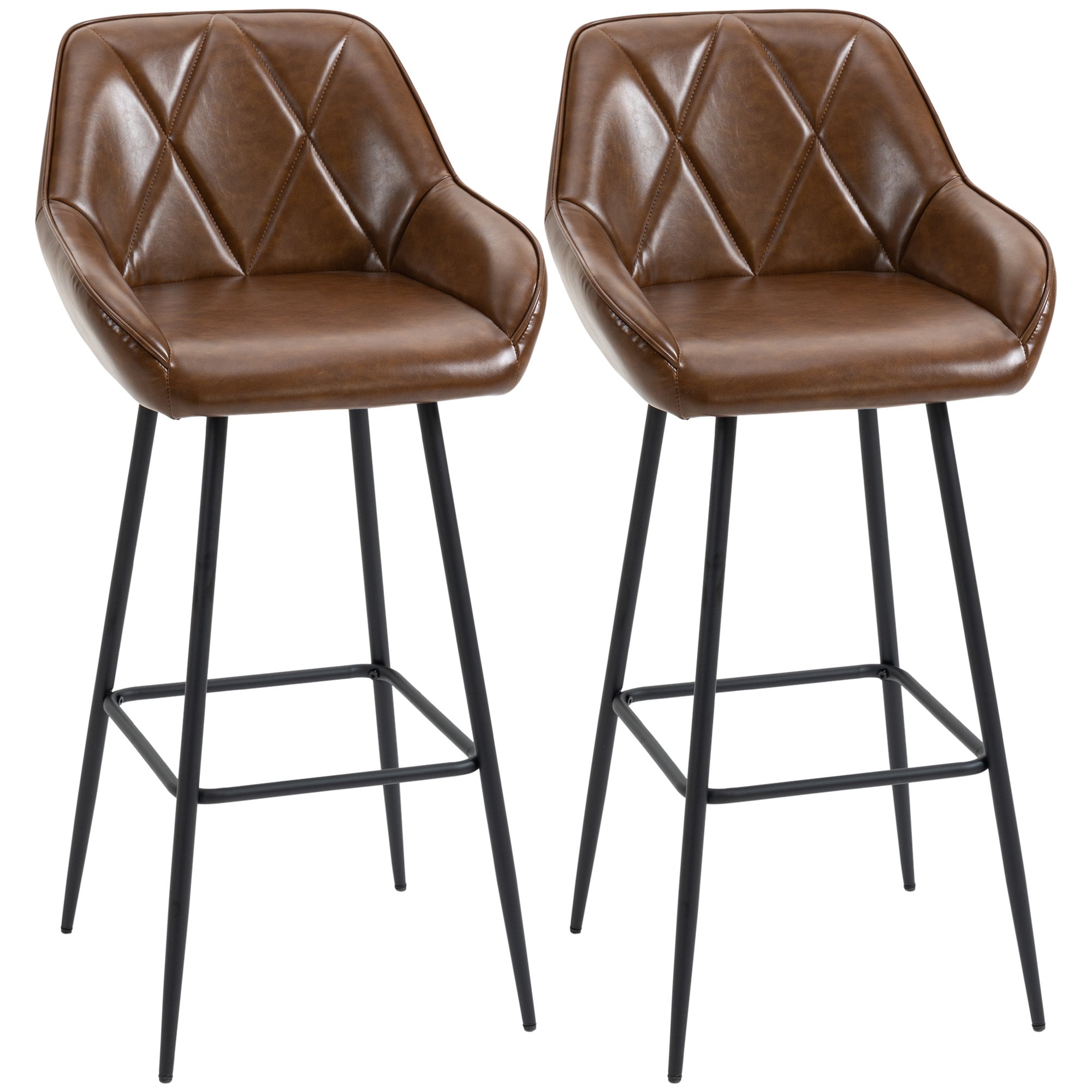 Retro Bar Stools Set of 2, Breakfast Bar Chairs with Footrest, Kitchen Stools with Backs and Steel Legs, for Dining Area and Home Bar, Brown-0