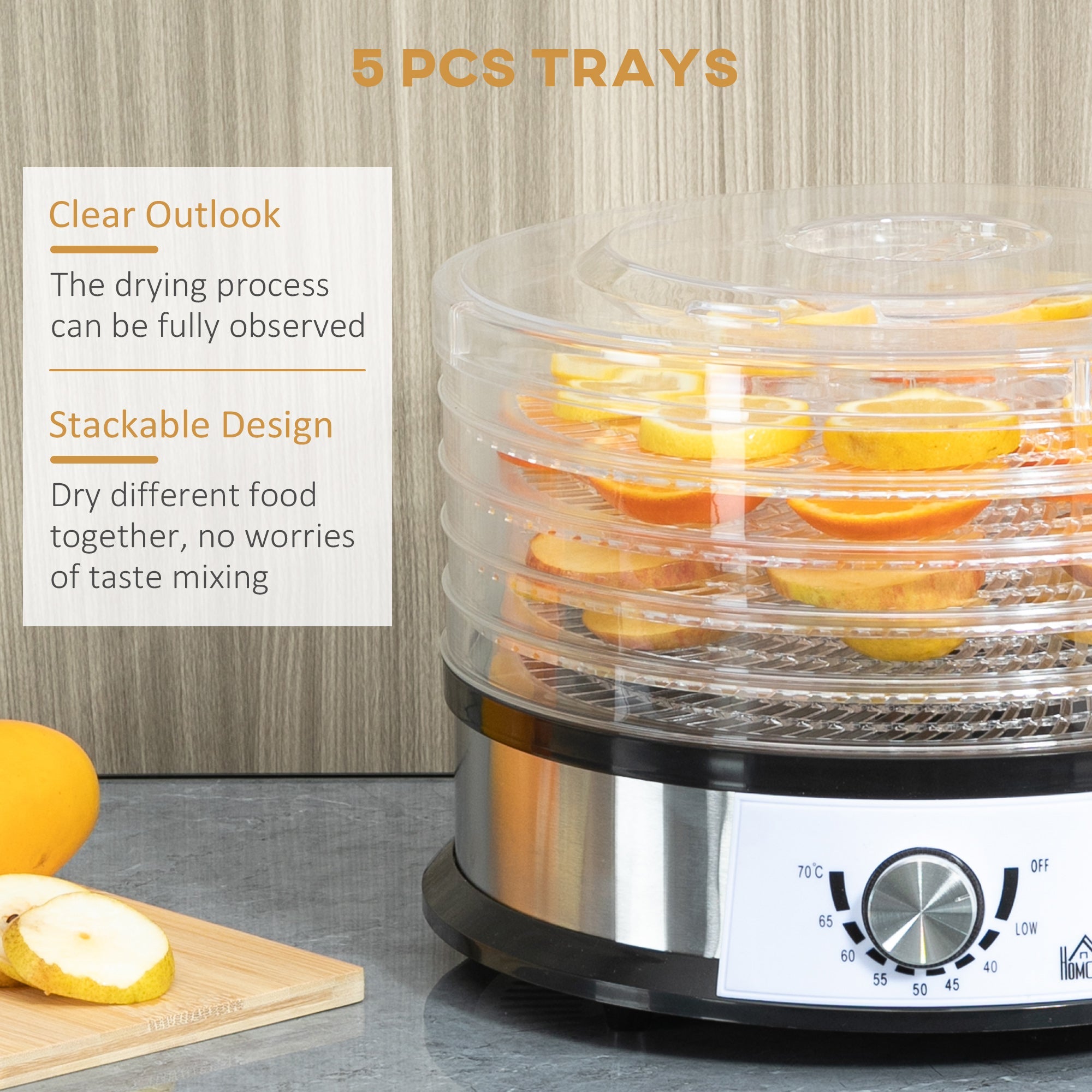 5 Tier Food Dehydrator, 250W Stainless Steel Food Dryer Machine with Adjustable Temperature for Drying Fruit, Meat, Vegetable, Silver-4