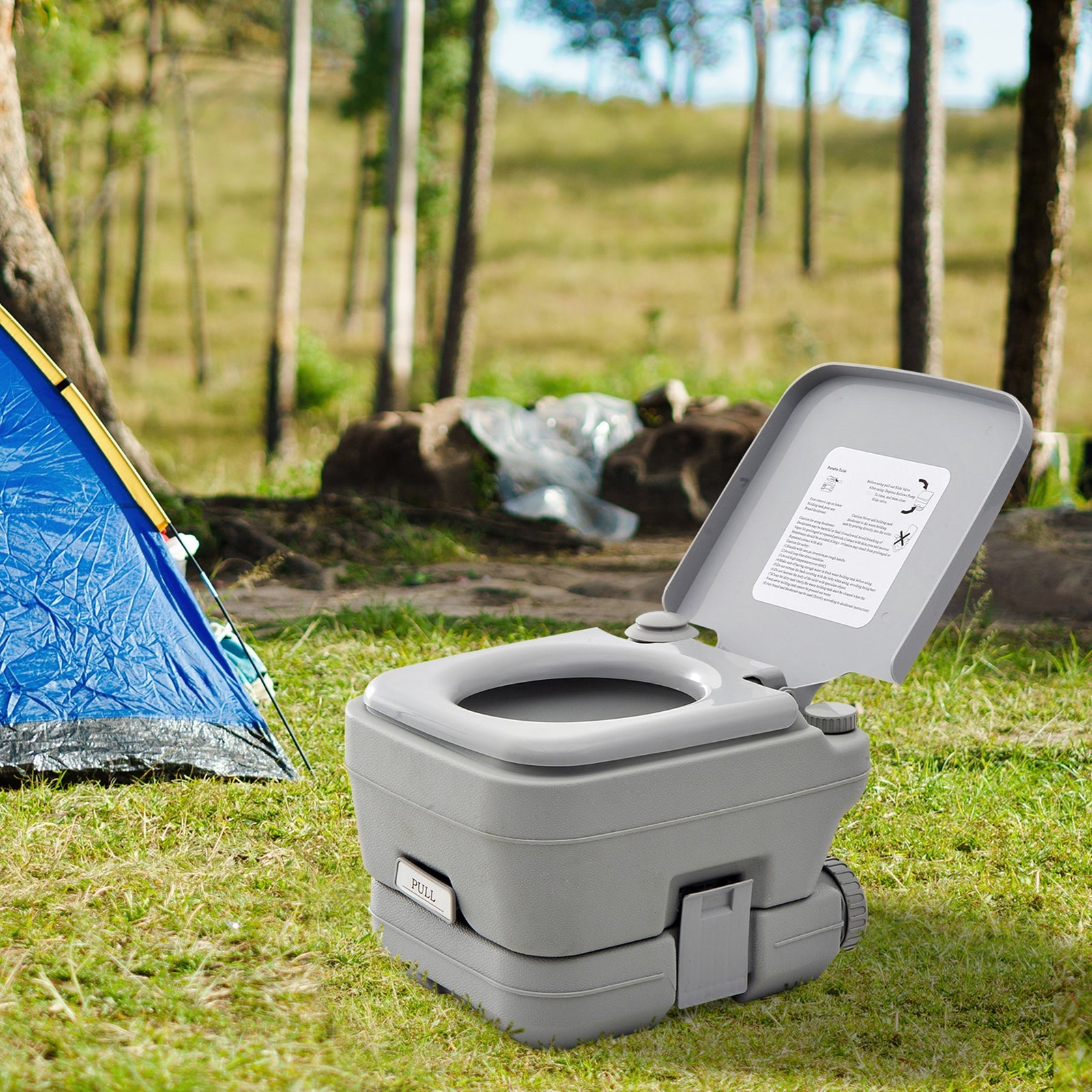 10L Portable Travel Toilet Outdoor Camping Picnic with 2 Detachable Tanks & Push-button Operation, Grey-1