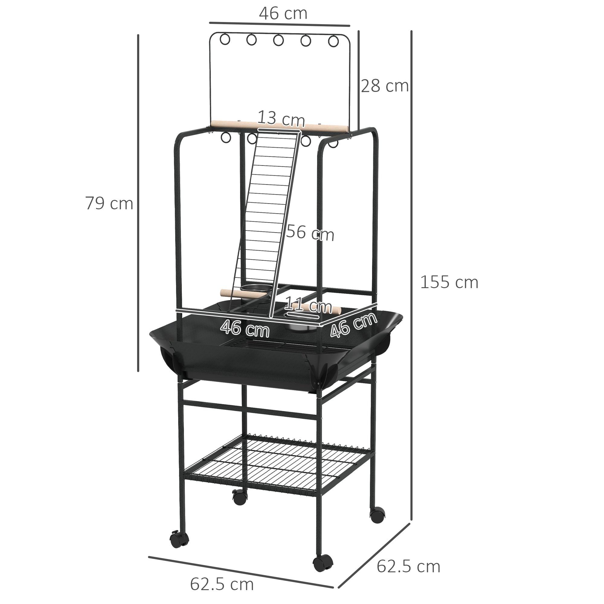 Steel Bird Table, Bird Feeder stand, with Perches, Stainless Steel Feed Bowls, Trays - Dark Grey-2