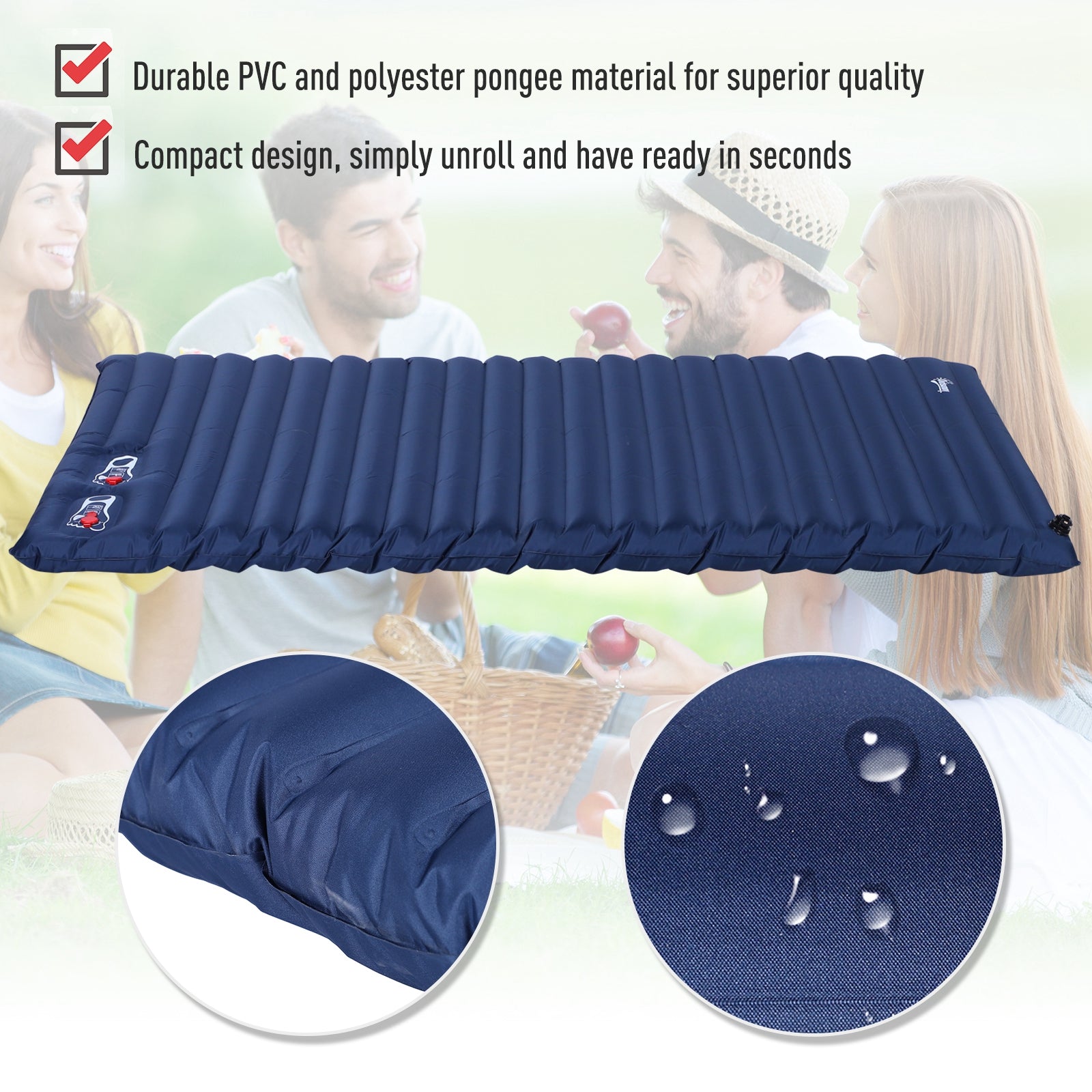 PVC Self-Inflating 2/3Person Camping Sleeping Mattress Green-3