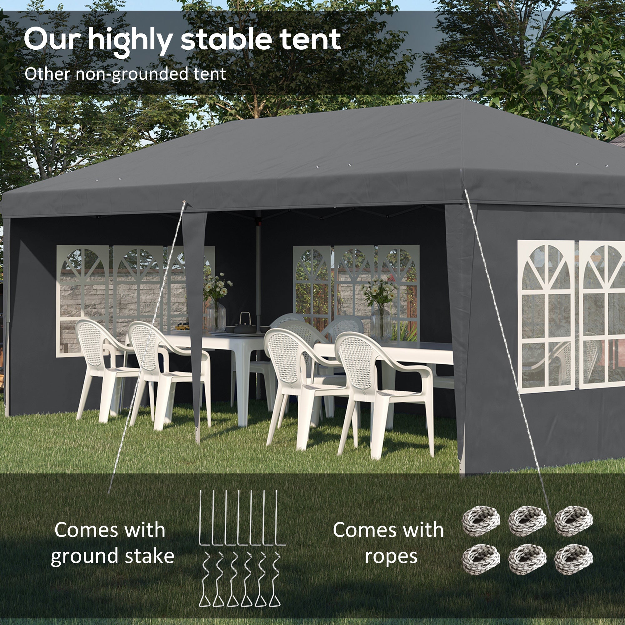 3 x 6m Pop Up Gazebo, Height Adjustable Marquee Party Tent with Sidewalls and Storage Bag, Grey-4
