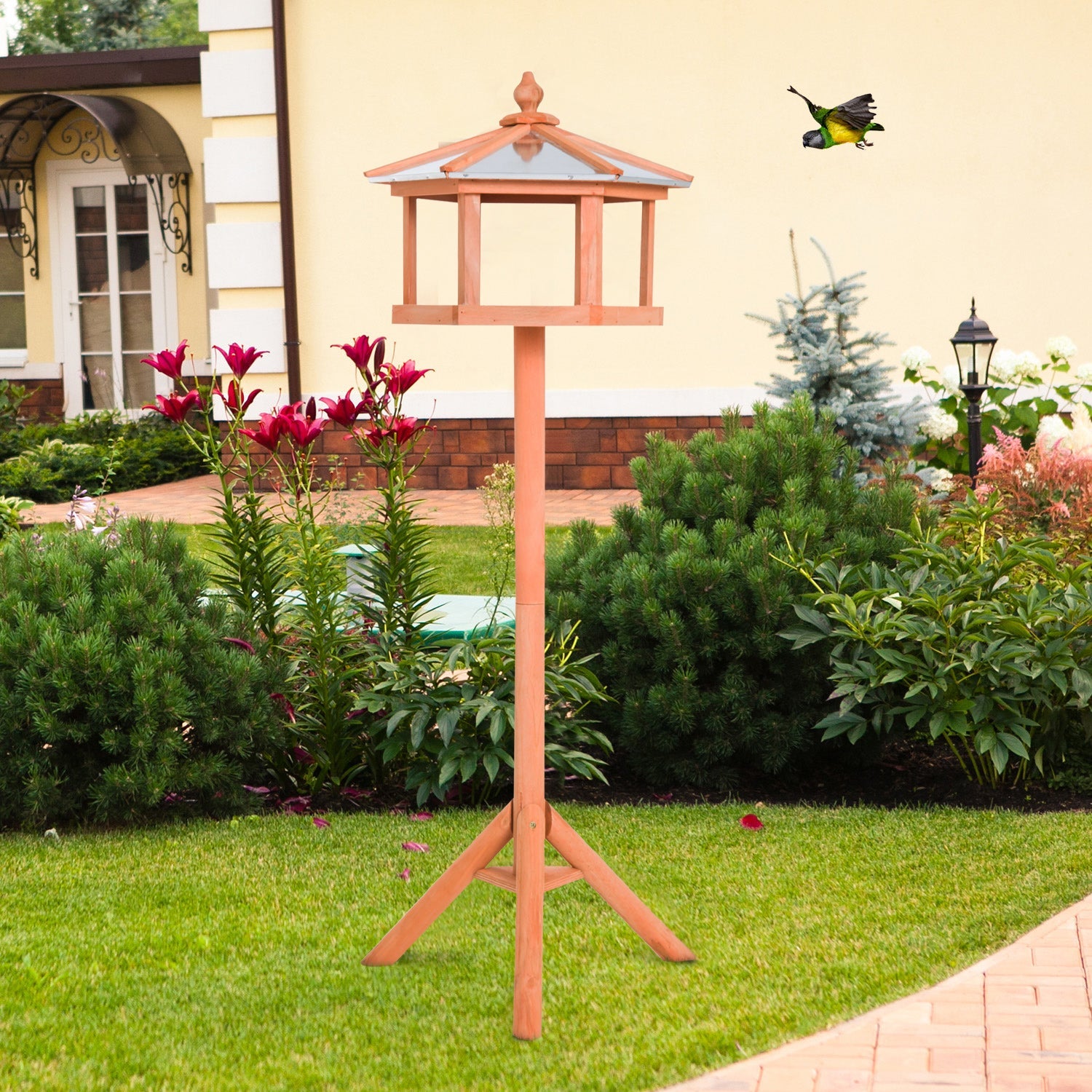 Deluxe Bird Stand Feeder Table Feeding Station Wooden Garden Wood Coop Parrot Stand 113cm High New-1