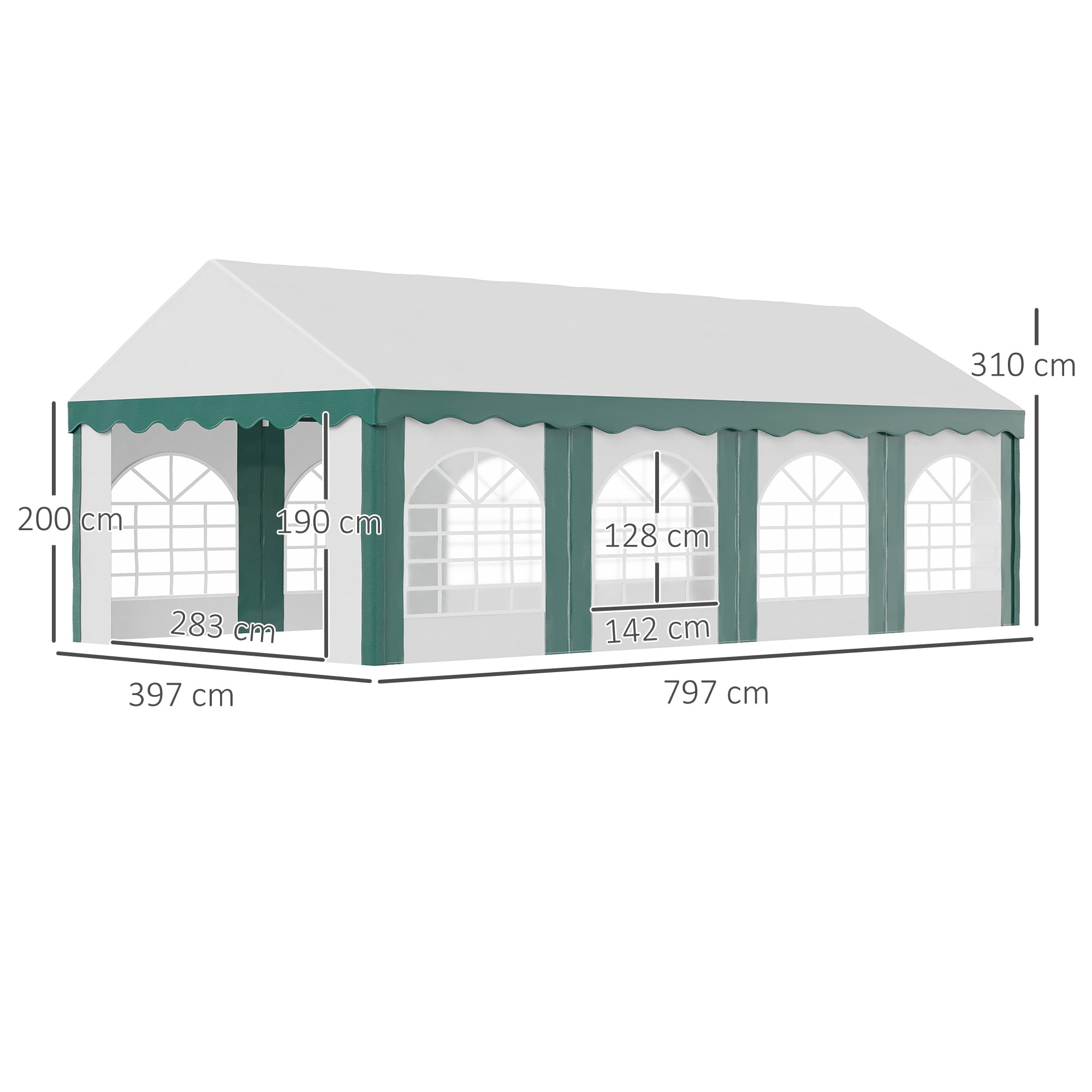 8 x 4m Garden Gazebo with Sides, Galvanised Marquee Party Tent with Eight Windows and Double Doors, for Parties, Wedding and Events-2