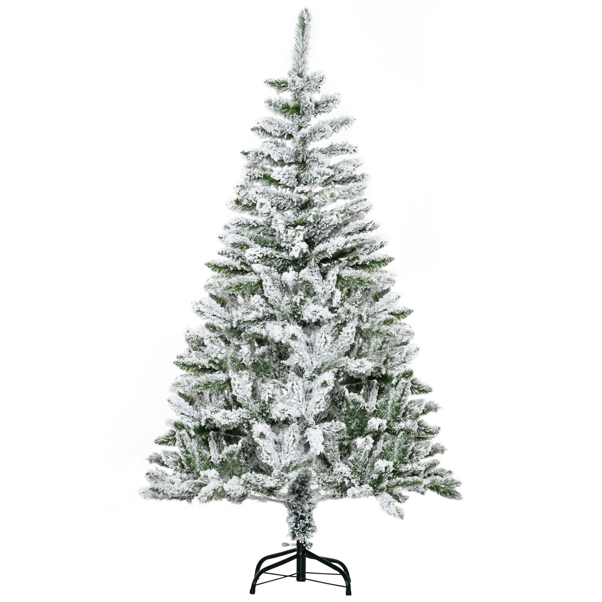 5 Foot Snow Flocked Artificial Christmas Tree Xmas Pine Tree with 358 Realistic Branches, Auto Open and Steel Base, Green-0