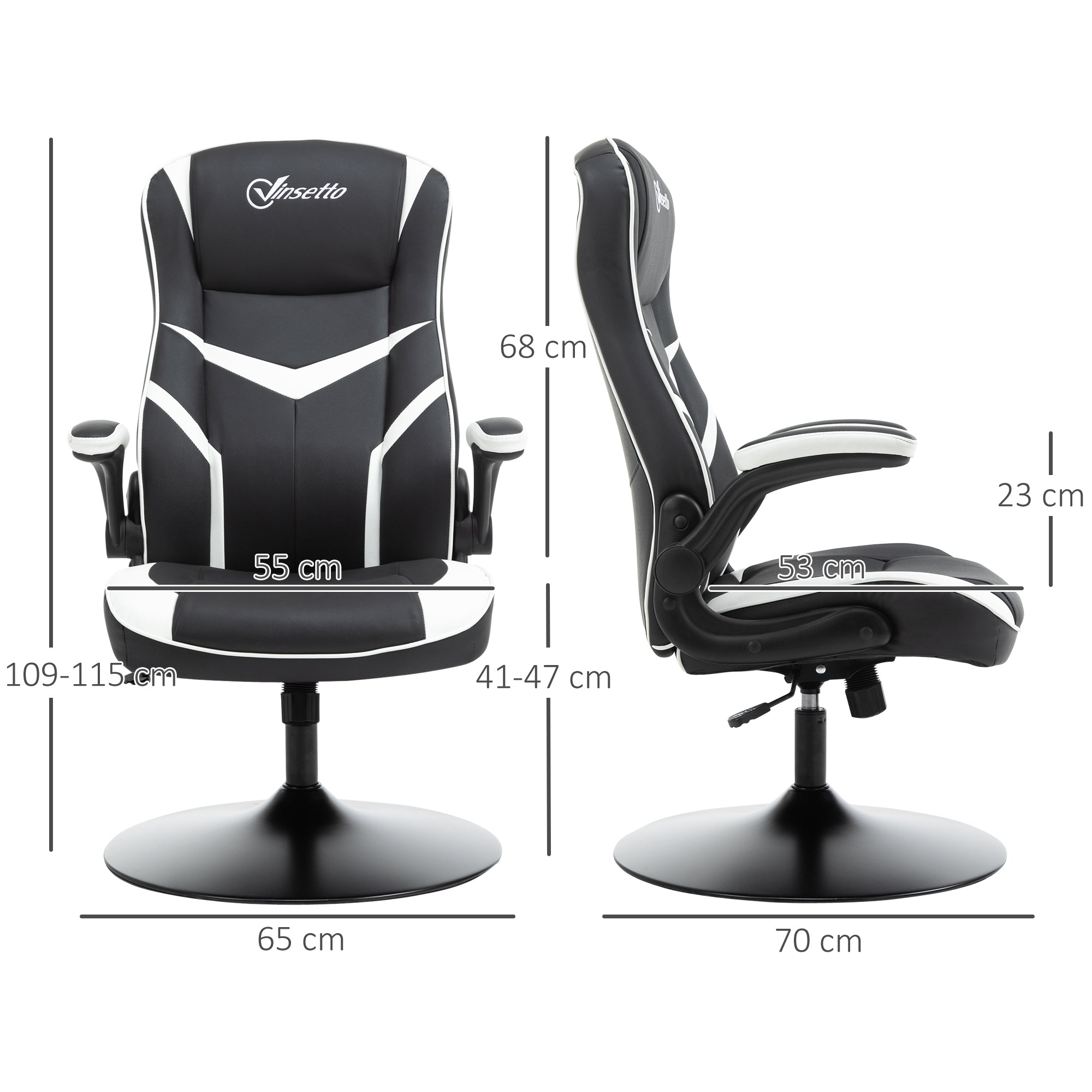 Gaming Chair Ergonomic Computer Chair Home Office Desk Swivel Chair w/ Adjustable Height Pedestal Base PVC Leather, Black & White-2