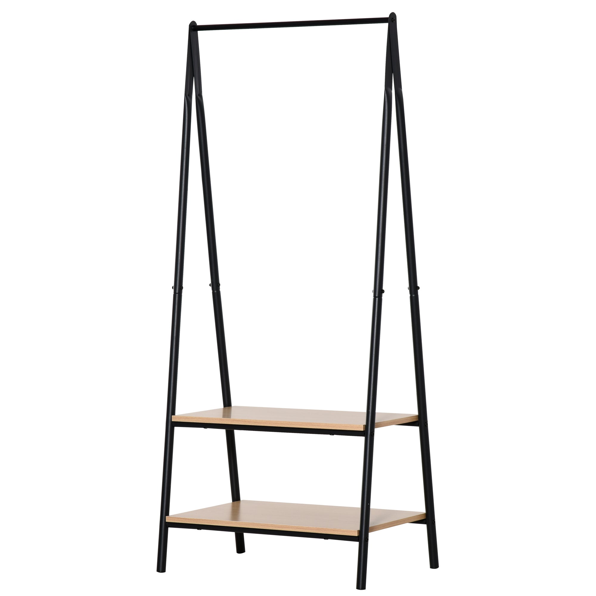 Clothes Rail, Freestanding Metal Clothes Rack with 2 Tier Storage Shelves for Bedroom and Entryway, 64 x 42.5 x 149 cm, Black Frame-0