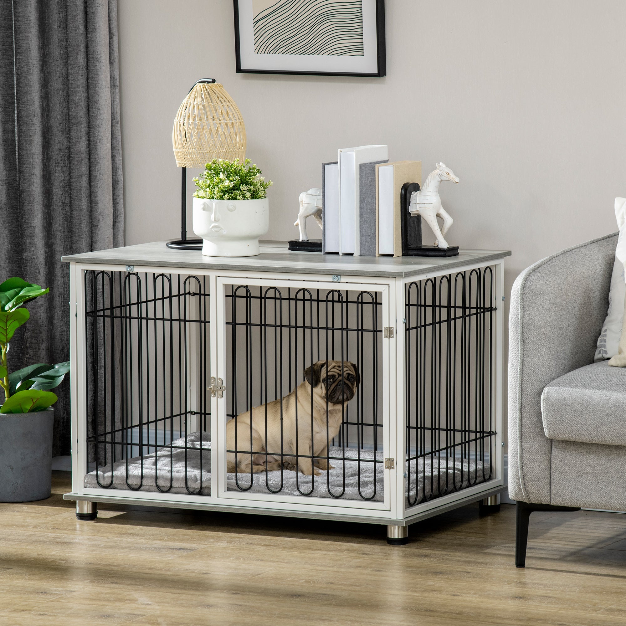Dog Crate Furniture Side End Table with Soft Washable Cushion, Indoor Dog Kennel with Lockable Door, for Small and Medium Dogs-1