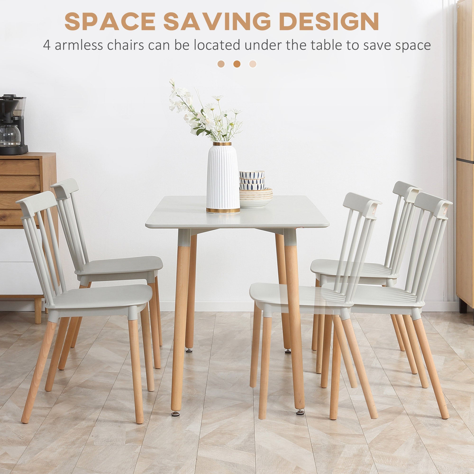 5 Piece Dining Table Set with Beech Wood Legs, Space Saving Table and 4 Chairs for Small Kitchens, Grey-3