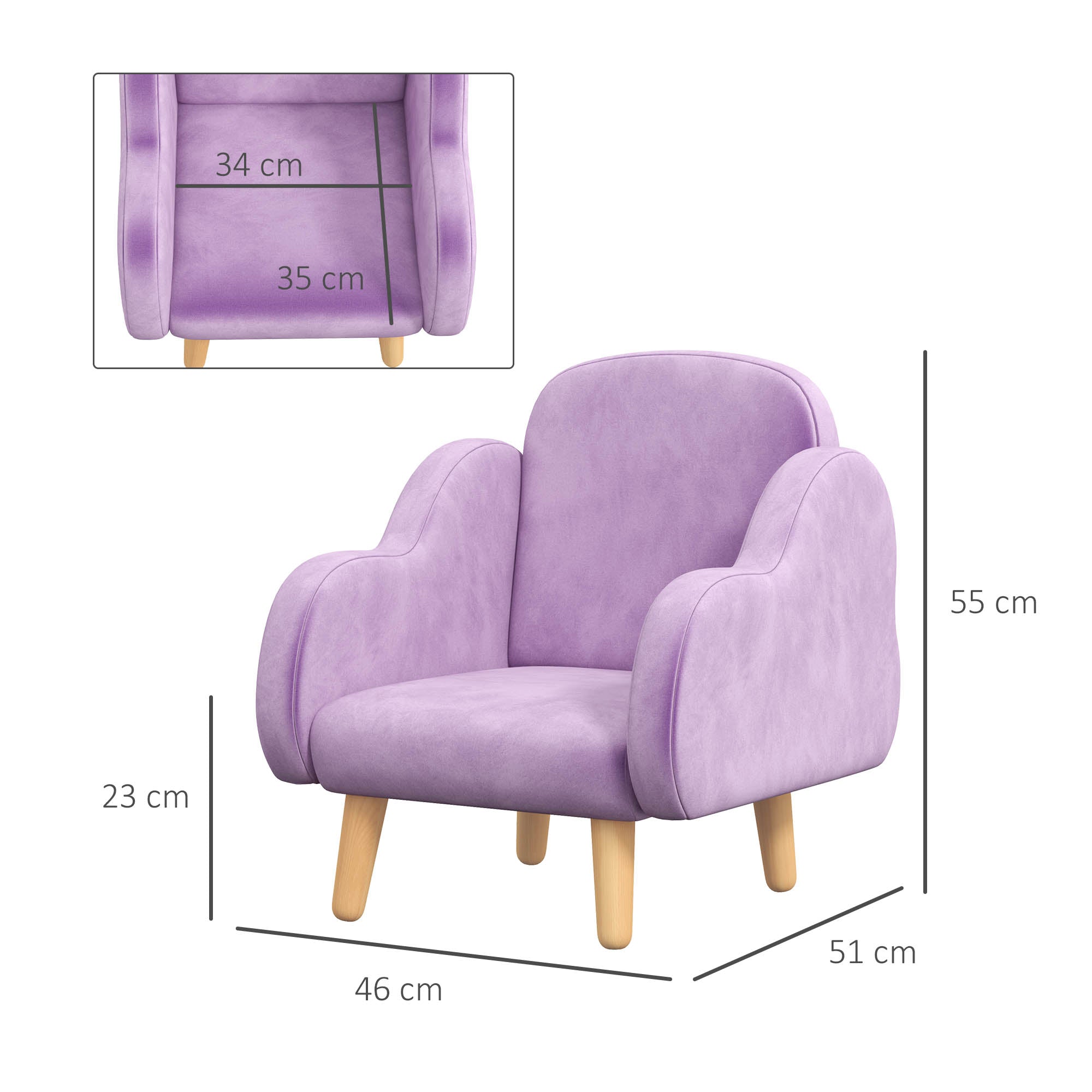 Cloud Shape Toddler Armchair, Ergonomically Designed Kids Chair, Comfy Children Playroom Mini Sofa for Relaxing, for Ages 1.5-5 Years - Purple-2