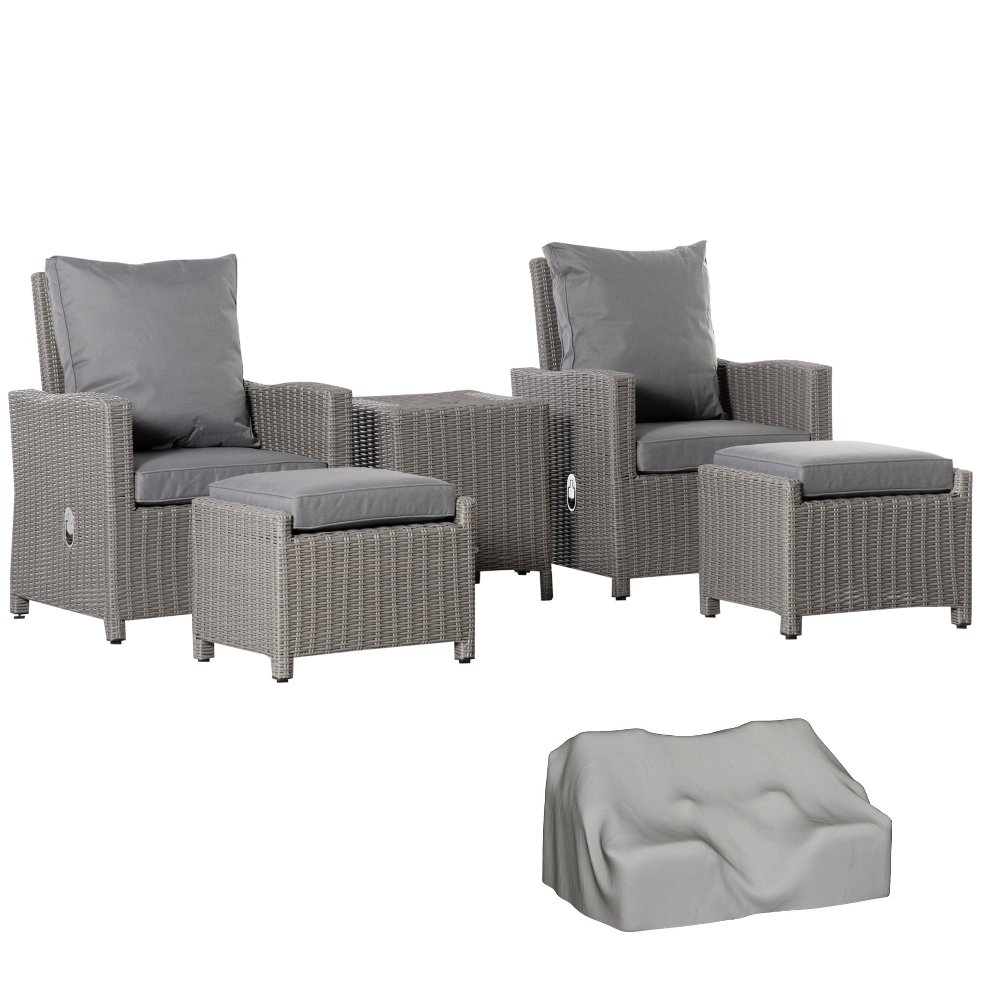 2 Seater Outdoor PE Rattan Patio Furniture Set Lounge Sofa Footstool Cooler Bar Coffee Table Conversation Set with Olefin Cushion-0