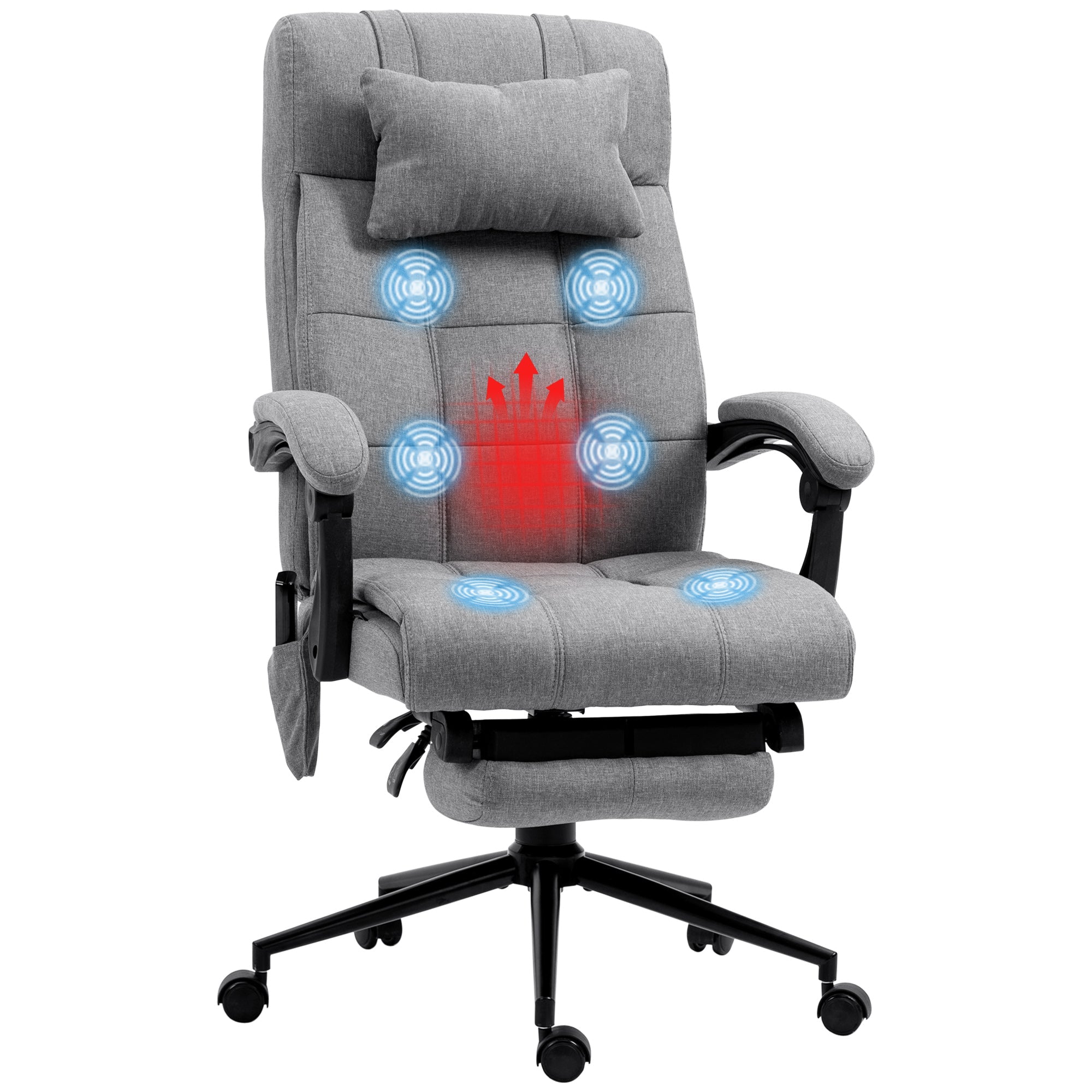 Vibration Massage Office Chair with Heat, Fabric Computer Chair with Head Pillow, Footrest, Armrest, Reclining Back, Grey-0