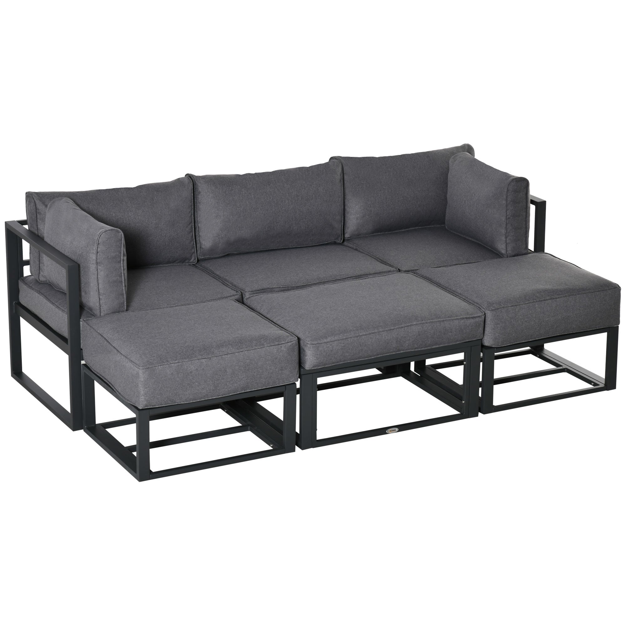 Garden Daybed, 6 Piece Outdoor Sectional Sofa Set, Aluminum Patio Conversation Furniture Set with Coffee Table, Footstool and Cushions, Grey-0