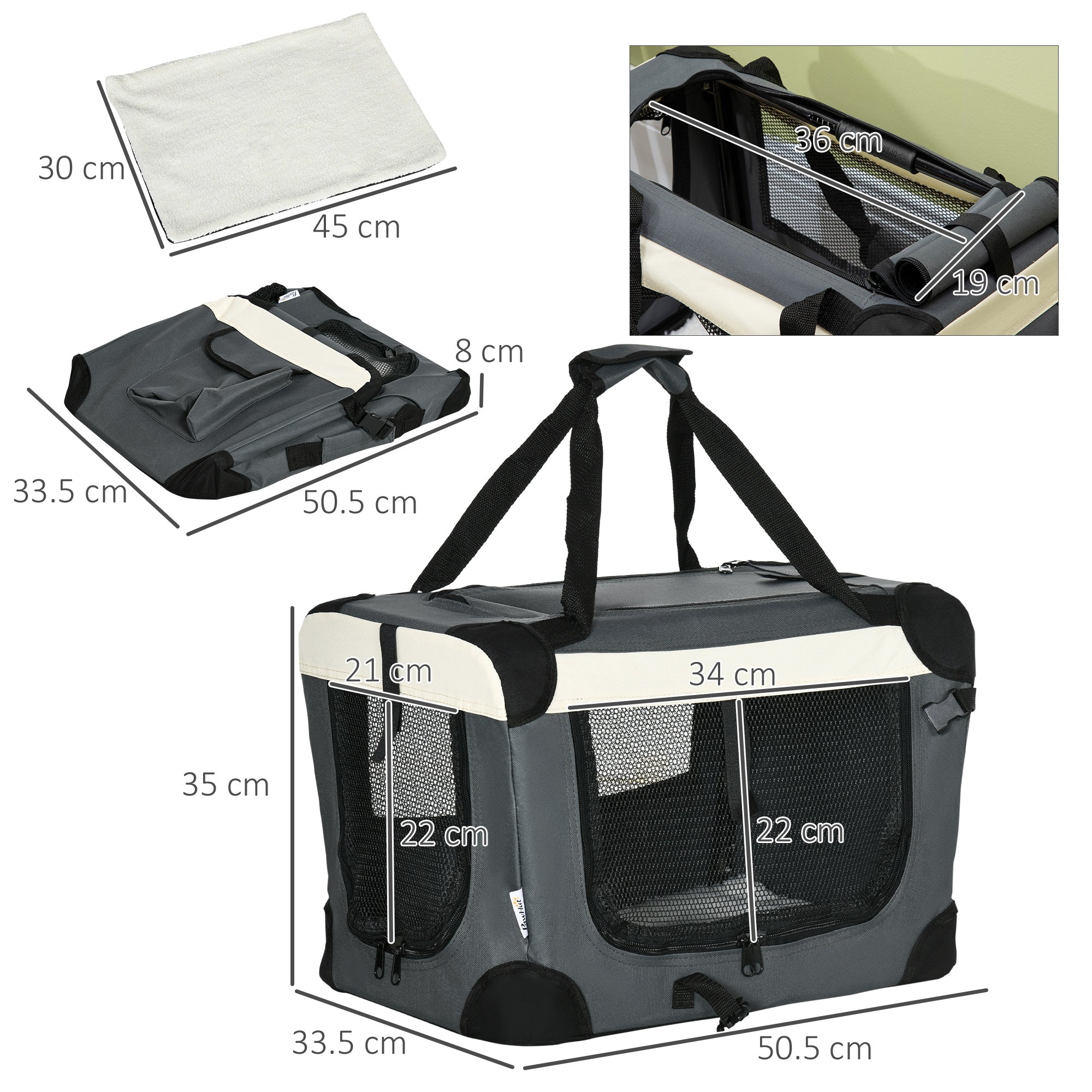 51cm Foldable Pet Carrier, Dog Cage, Portable Cat Carrier, Cat Bag, Pet Travel Bag with Cushion for Miniature Dogs, Grey-2