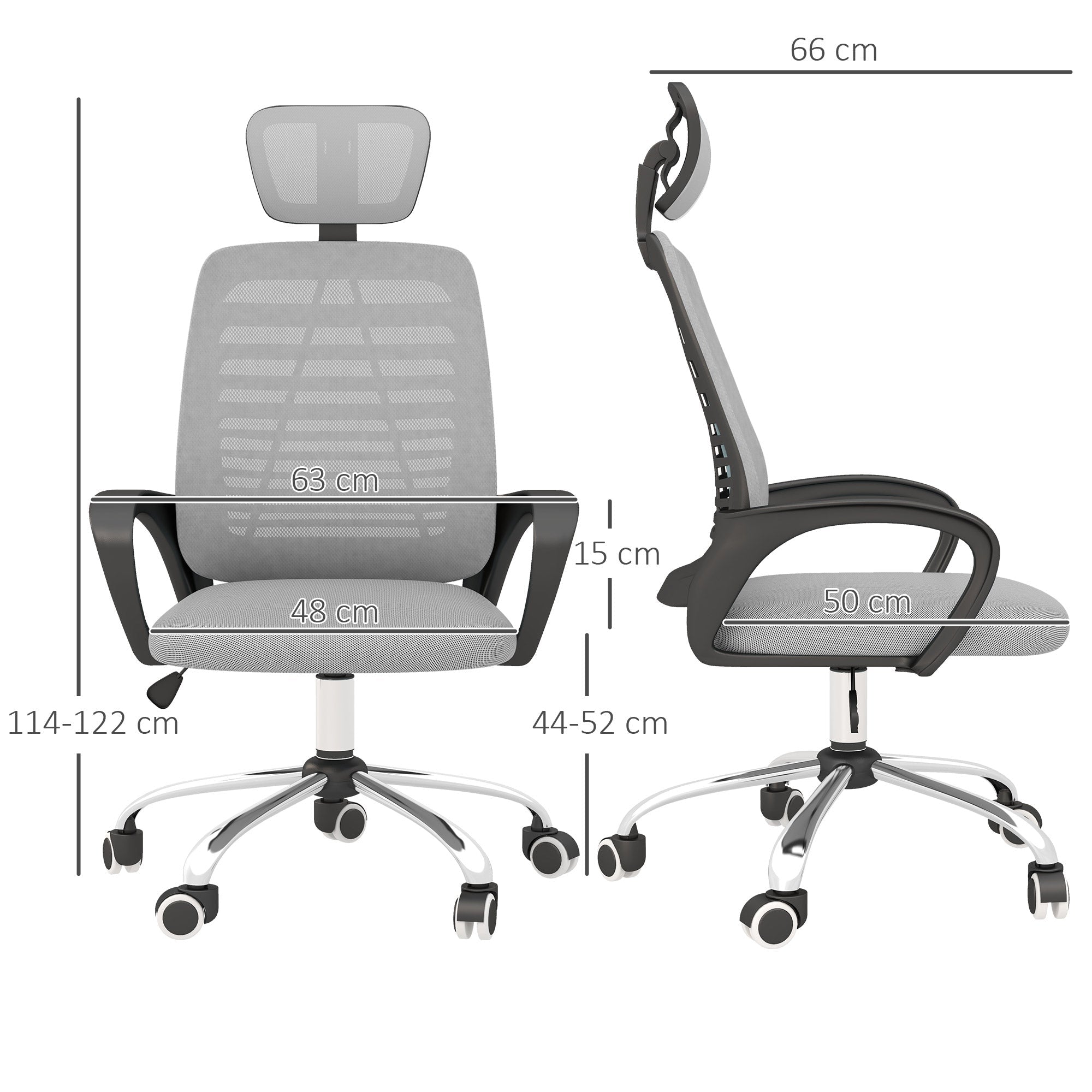 Ergonomic Office Chair, Mesh Desk Chair with Rotatable Headrest, Lumbar Back Support, Armrest, Grey-2