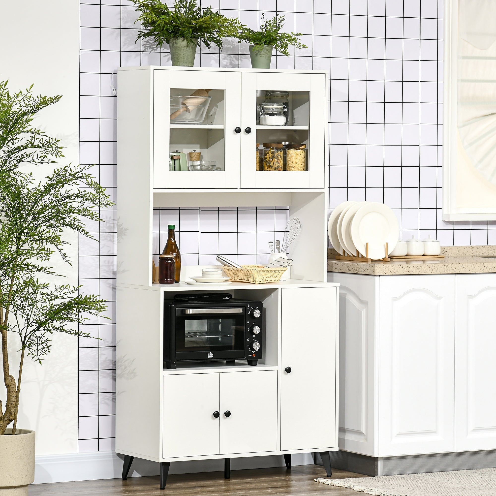 Freestanding Kitchen Cupboard, Modern Kitchen Storage Cabinet with Doors and Adjustable Shelves, 180cm, White-1