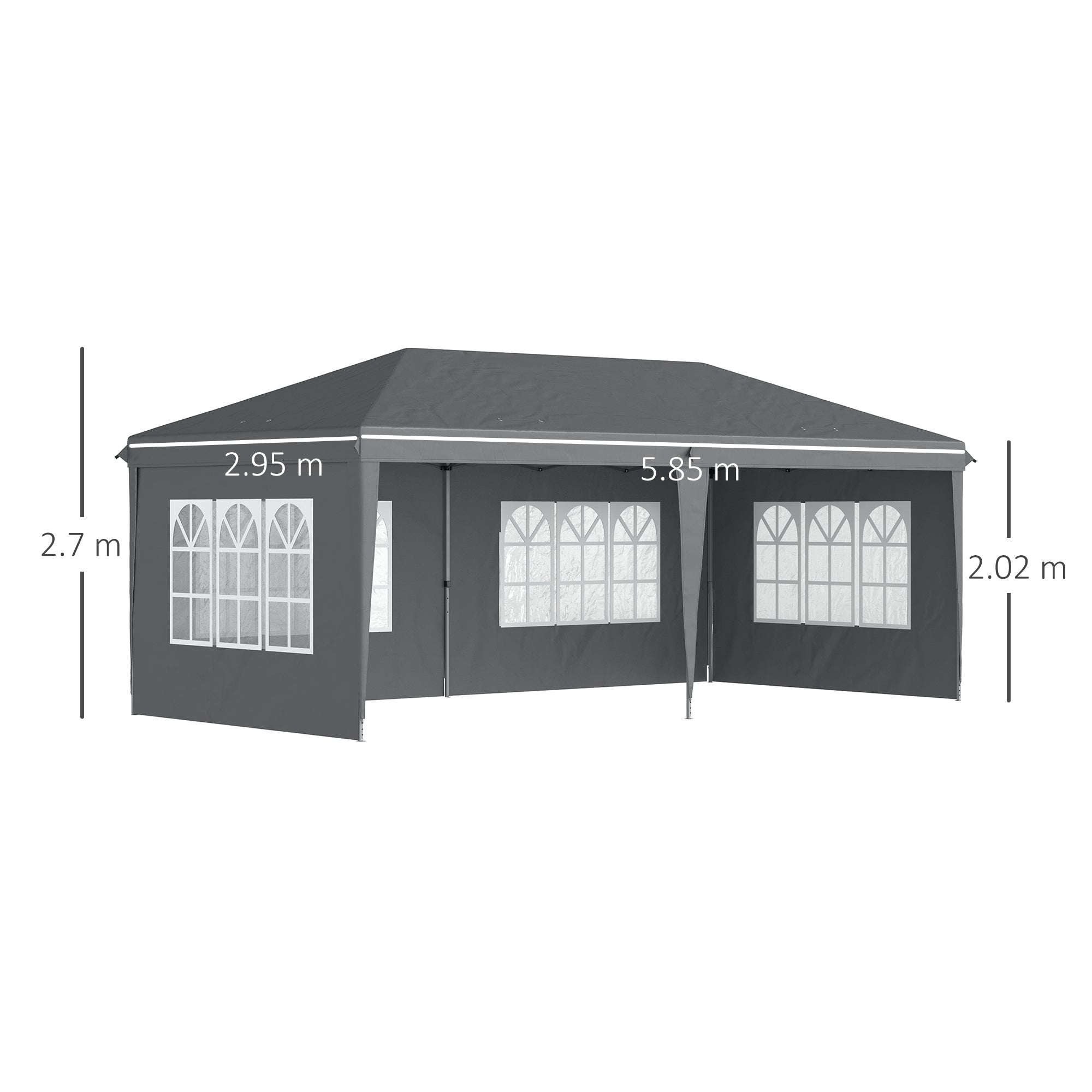 3 x 6m Pop Up Gazebo, Height Adjustable Marquee Party Tent with Sidewalls and Storage Bag, Grey-2