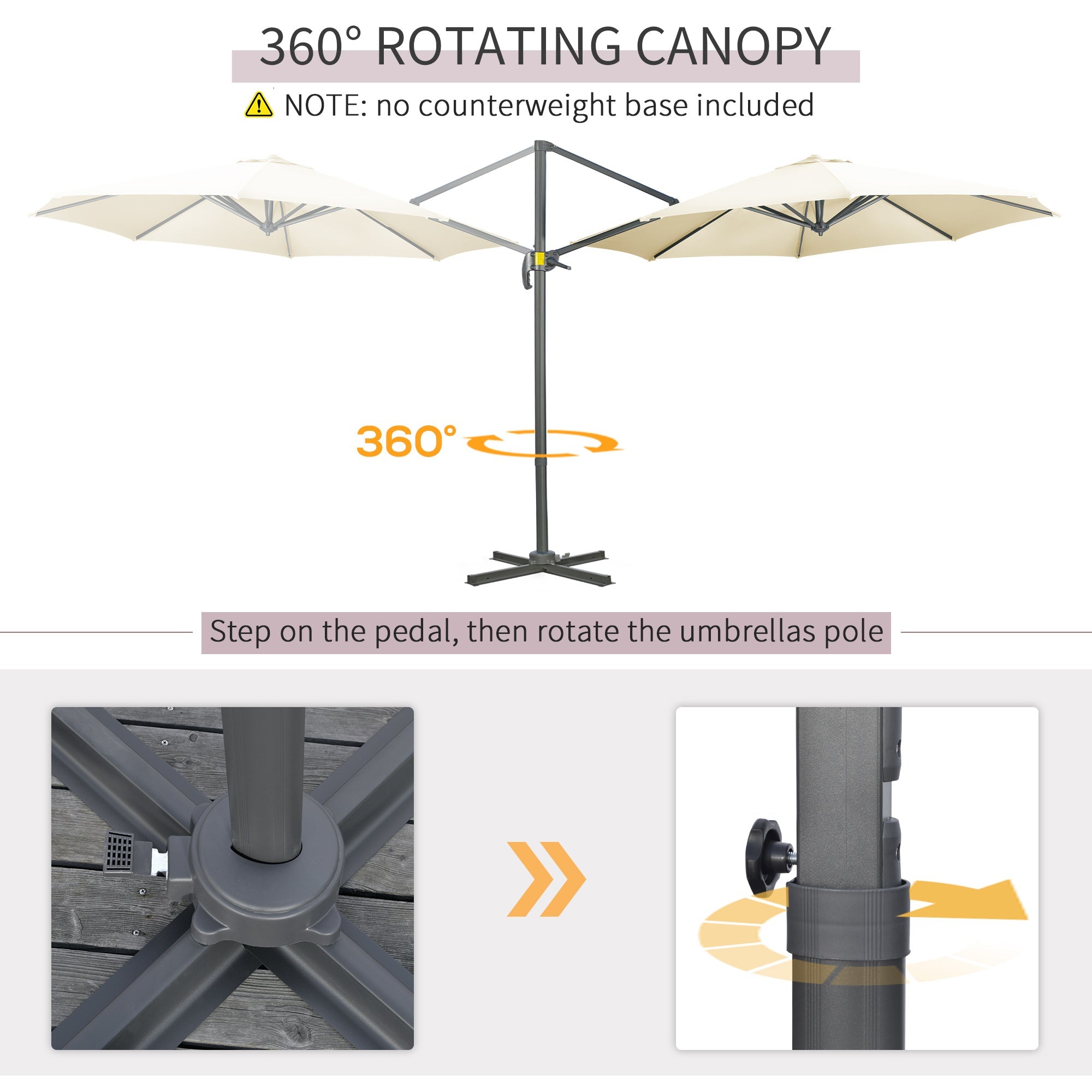 3 x 3(m) Cantilever Parasol with Cross Base, Garden Umbrella with 360° Rotation, Crank Handle and Tilt for Outdoor, Patio, Cream White-3