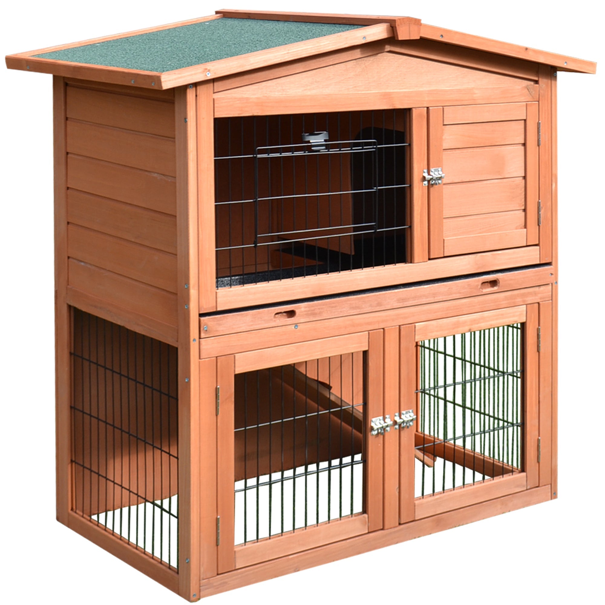 2 Tier Rabbit Hutch Guinea Pig Hutch Ferret Cage with Ramp Slide Out Tray for Indoor Outdoor 100.5 x 55 x 101 cm-0