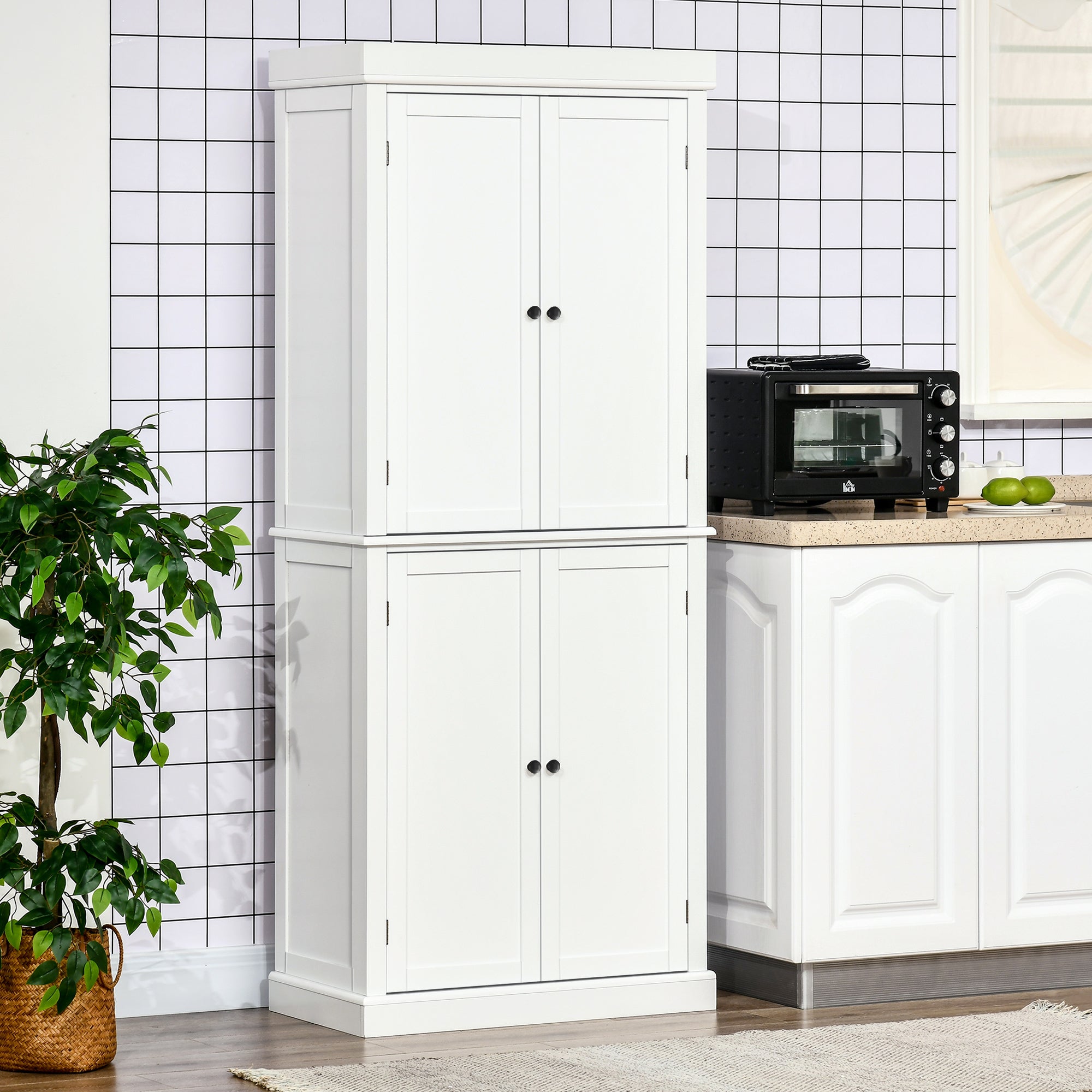 Freestanding Kitchen Cupboard with 4 Doors, Storage Cabinet with 6-Tier Shelving and 4 Adjustable Shelves, White-1