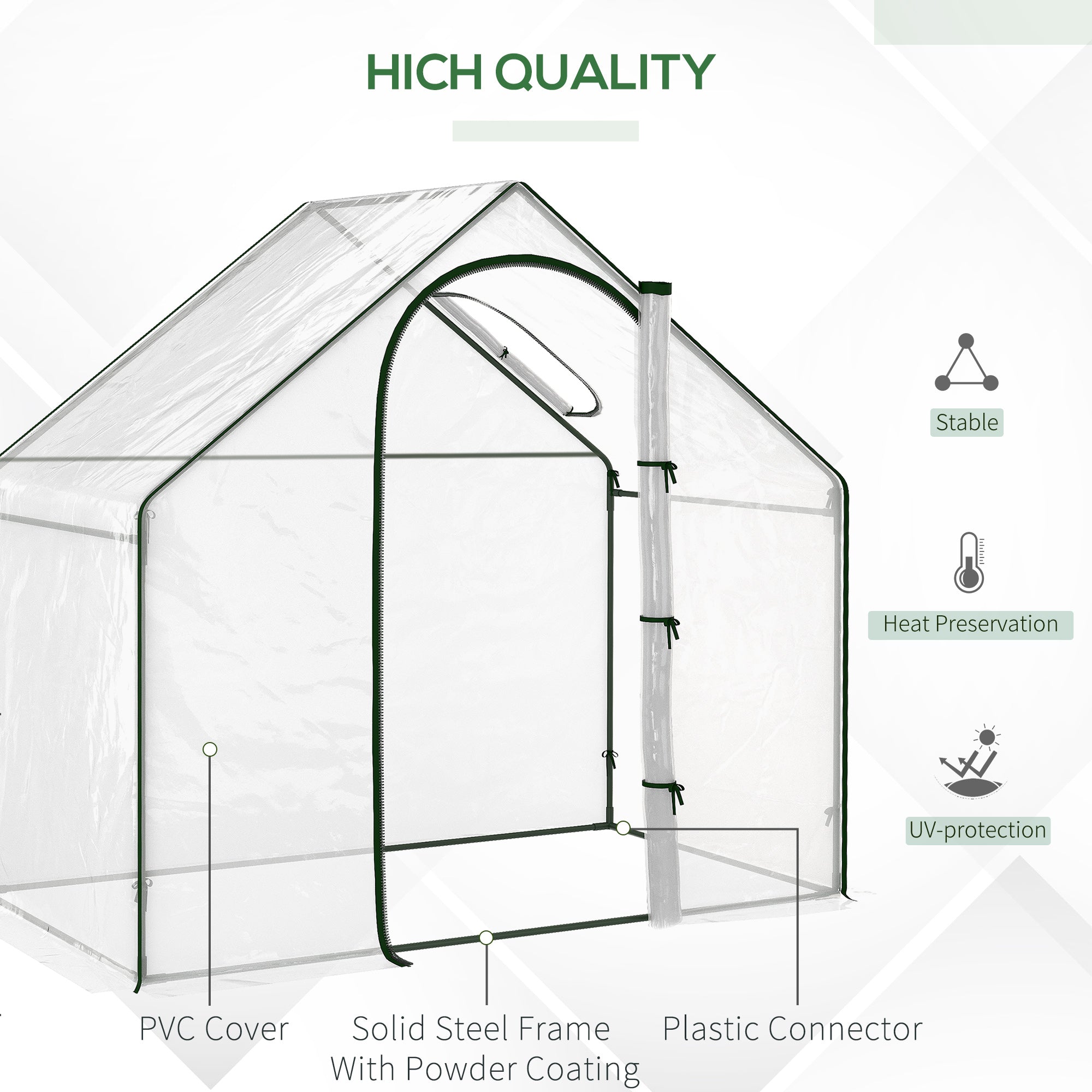 Walk In PVC Greenhouse Garden Outdoor Flower Planter Steel Frame w/ Zipped Door & Window 180 x 100 x 168CM White-4