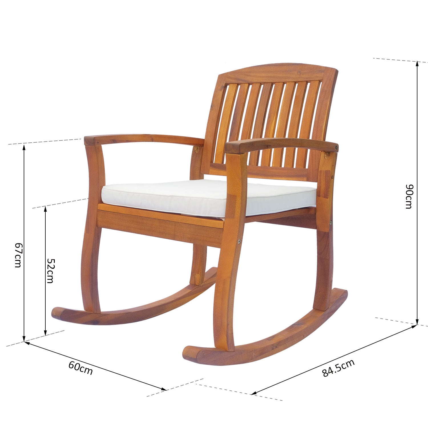 Garden Acacia Wood Rocking Chair Deck Indoor Outdoor Porch Seat Rocker with Cushion-2