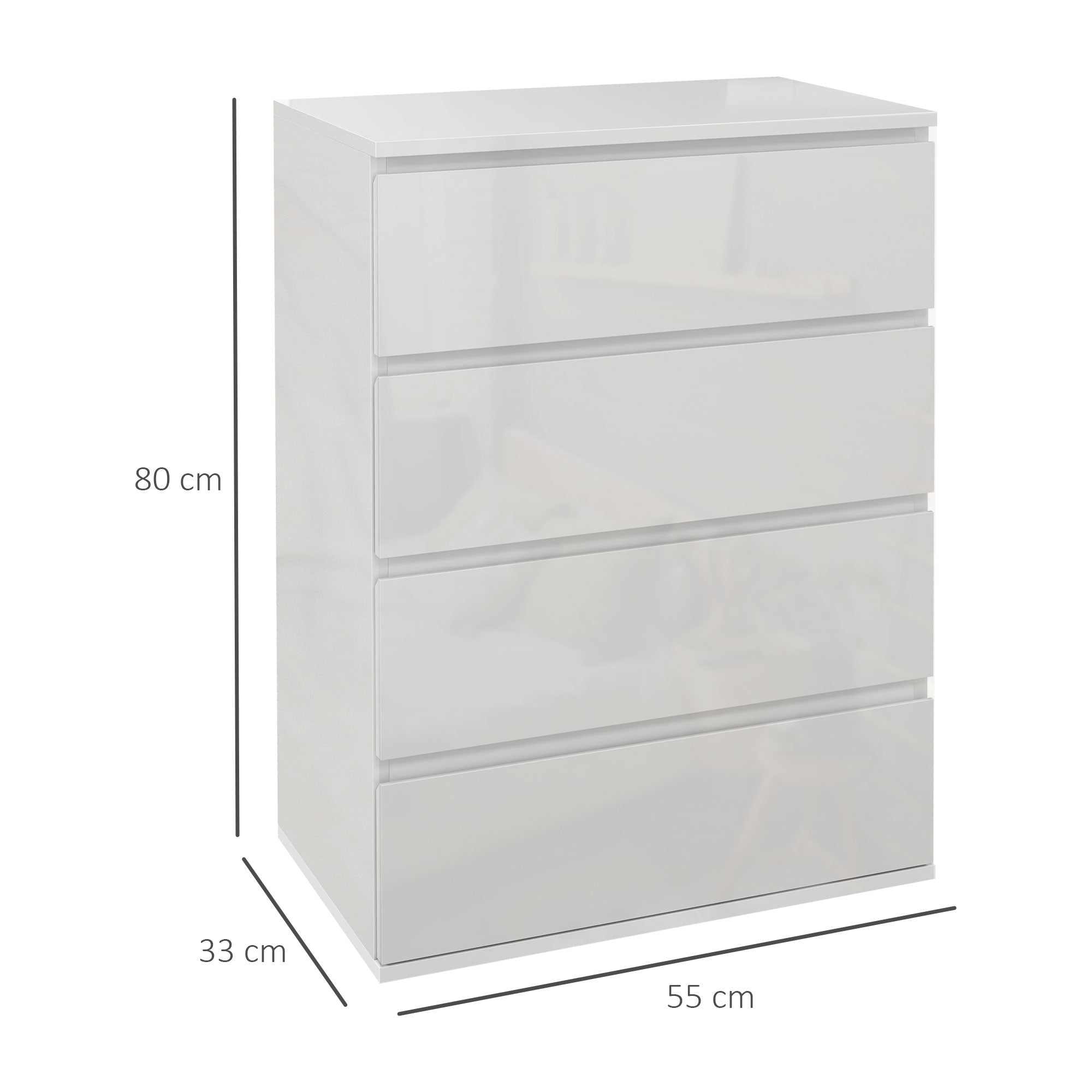 High Gloss 4 Drawer Chest Of Drawers,4-Drawer Storage Cabinets, Modern Dresser, Storage Drawer Unit for Bedroom, White-2