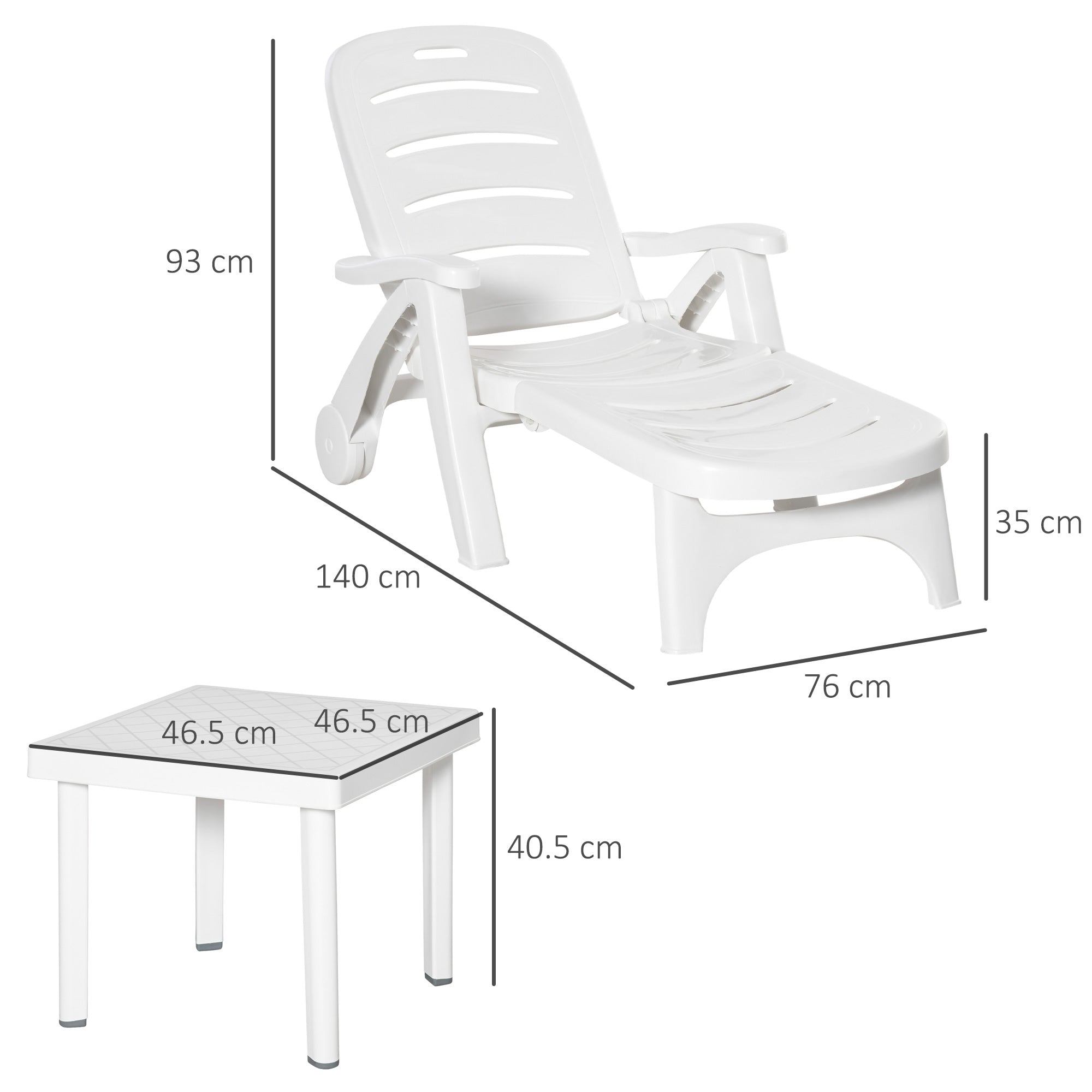 2pcs Garden Furniture Set Outdoor Furniture Set Dining Table, 1 Lounge Chair and 1 Garden Side Table White-2