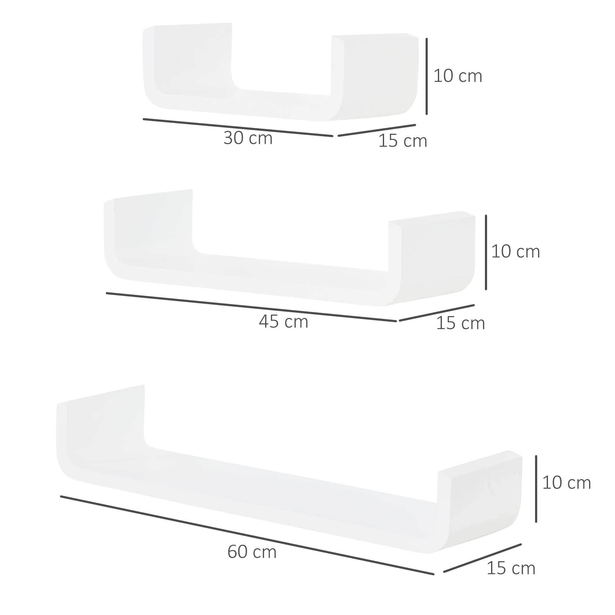3 pcs U Shaped Shelves Set-White-2
