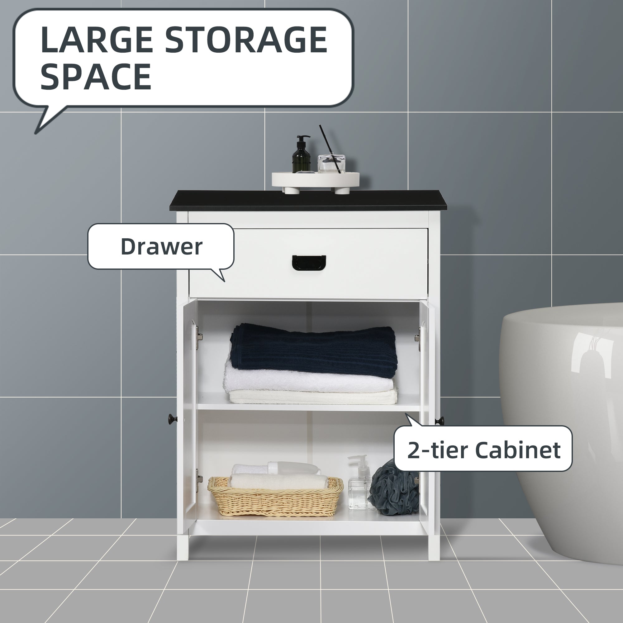 Bathroom Cabinet, Bathroom Storage Unit with Drawer, Double Door Cabinet, Adjustable Shelf for Living Room, White-3