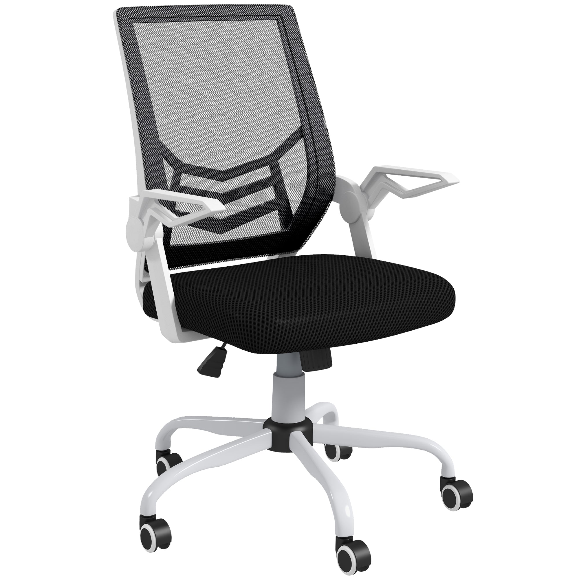 Mesh Office Chair, Computer Desk Chair with Flip-up Armrests, Lumbar Back Support and Swivel Wheels, Black-0