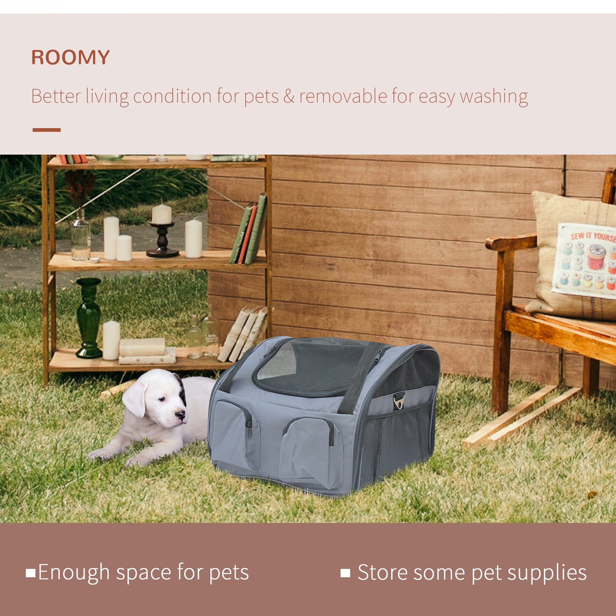 Pet Carrier Portable Cat Carrier Folding Dog Bag with Mesh Windows, 41 x 34 x 30 cm, Grey-3