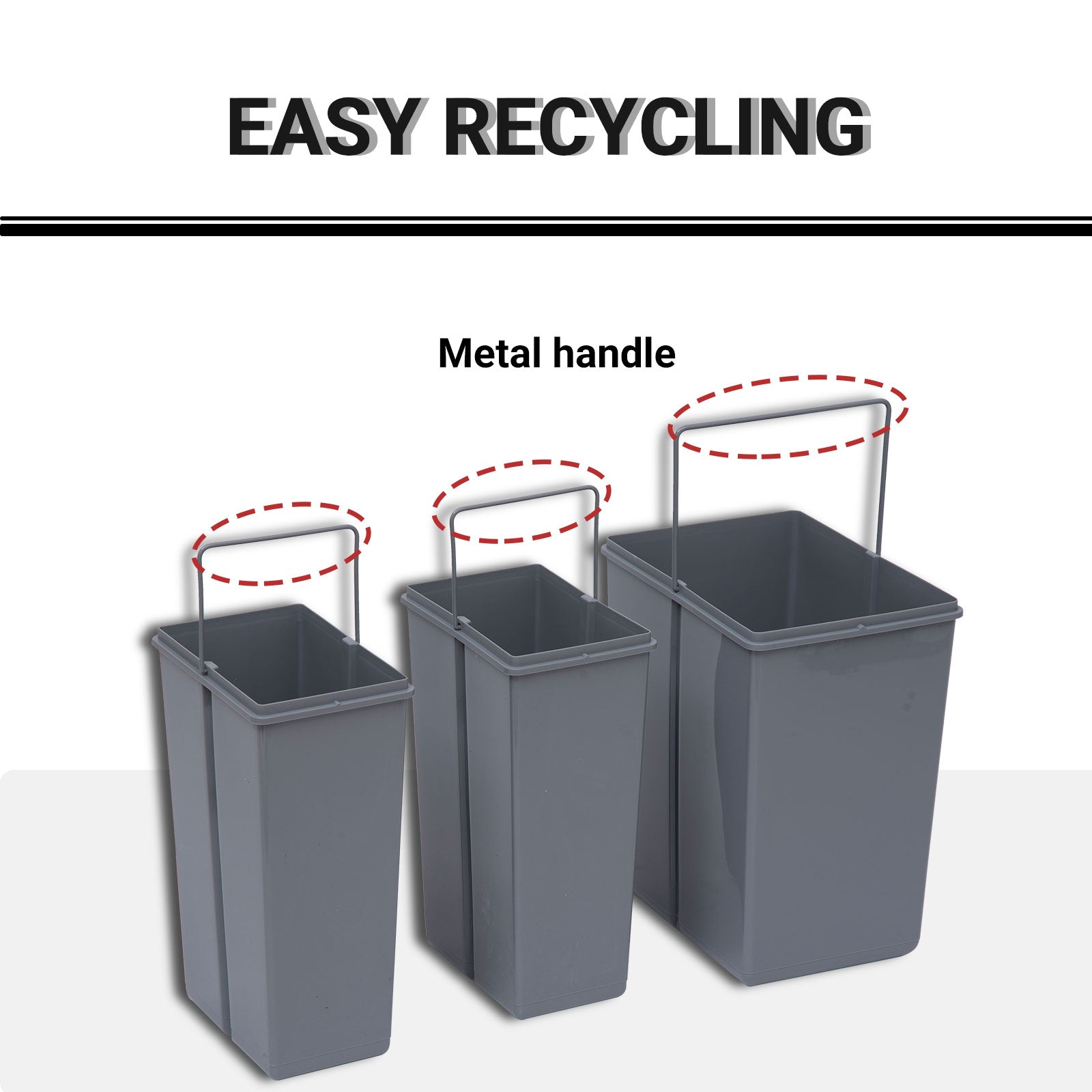 Kitchen Recycle Waste Bin Pull Out Soft Close Dustbin Recycling Cabinet Trash Can Grey (40L (1x20L+2x10L))-3