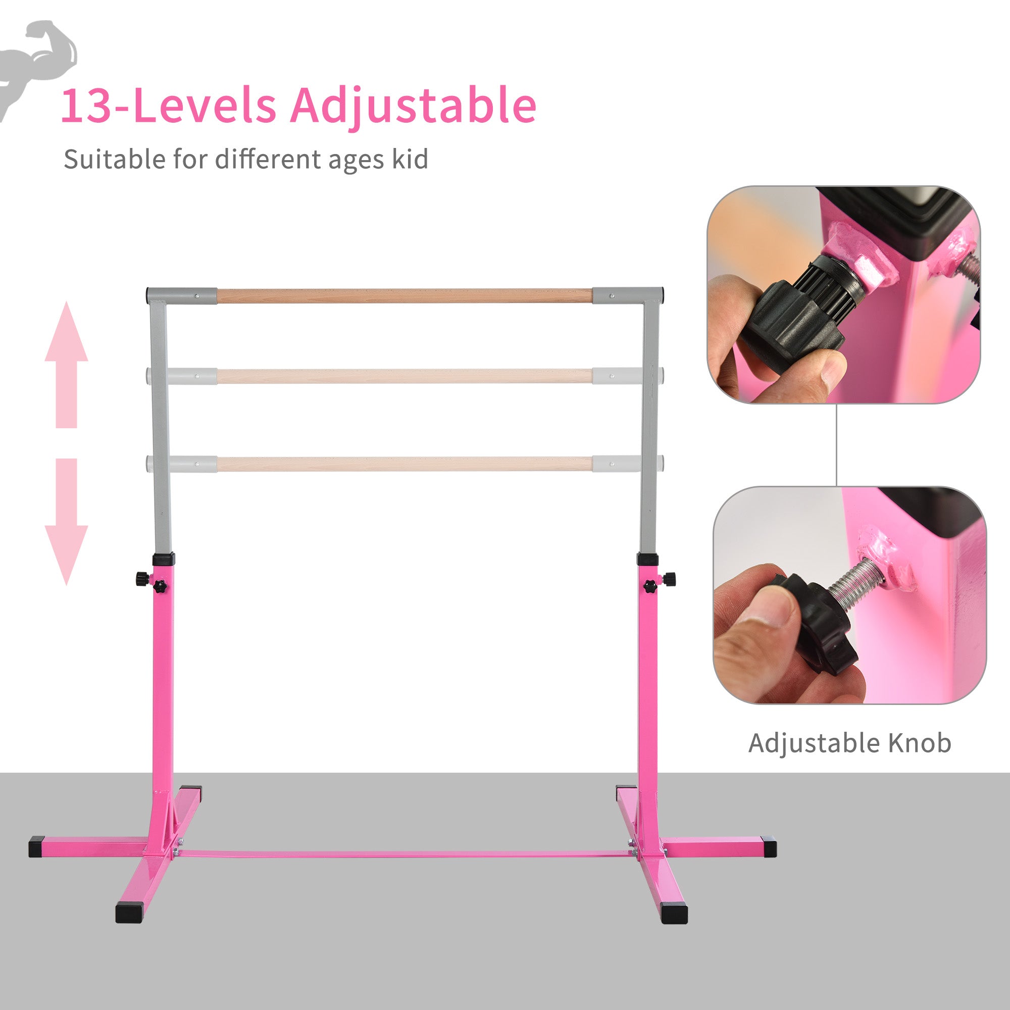 Steel Frame Adjustable Horizonal Gymnastics Bar for Kids Pink-3