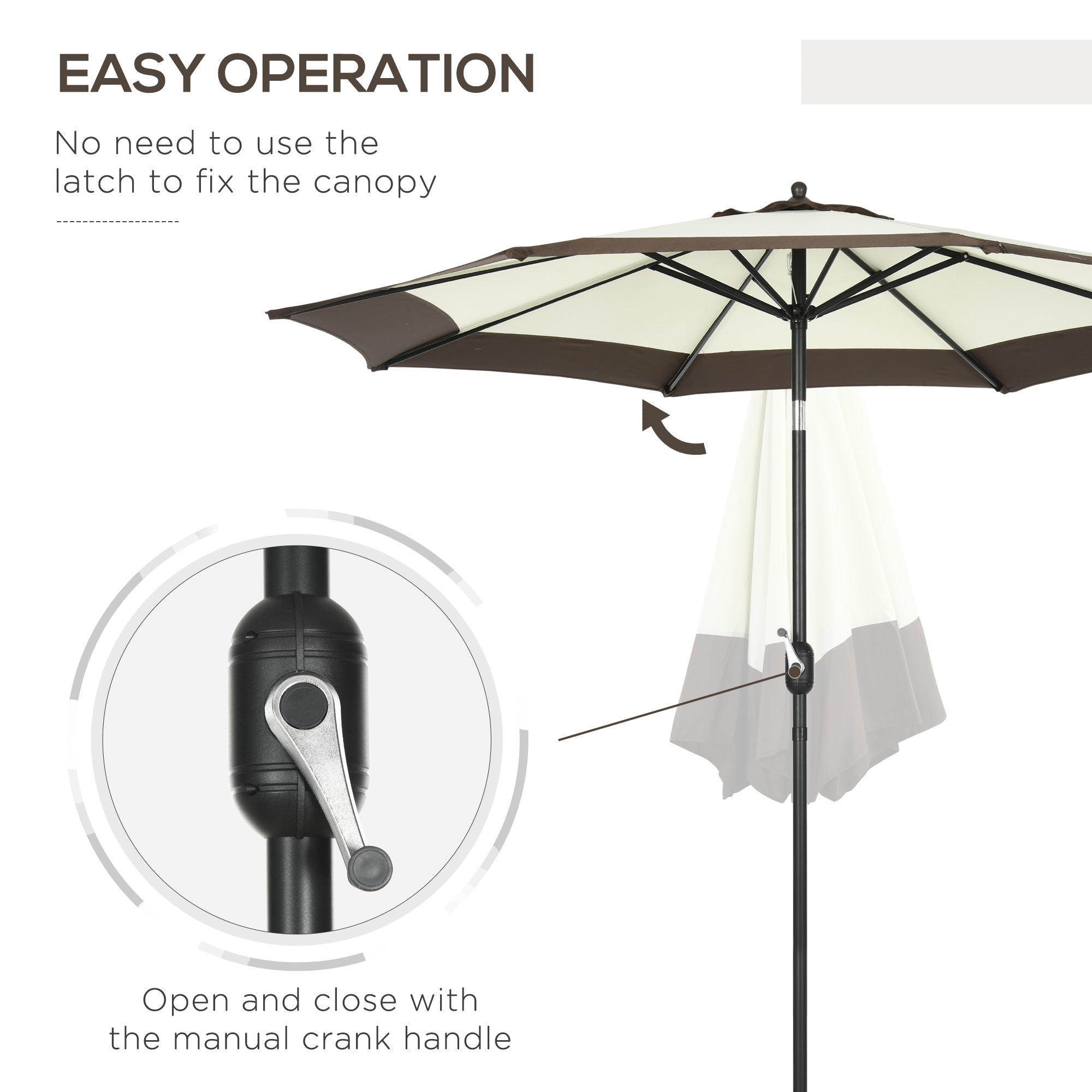 2.7m Garden Parasol Umbrella with 8 Metal Ribs, Tilt and Crank, Outdoor Sunshades for Garden, Patio, Beach, Yard, Coffee-4