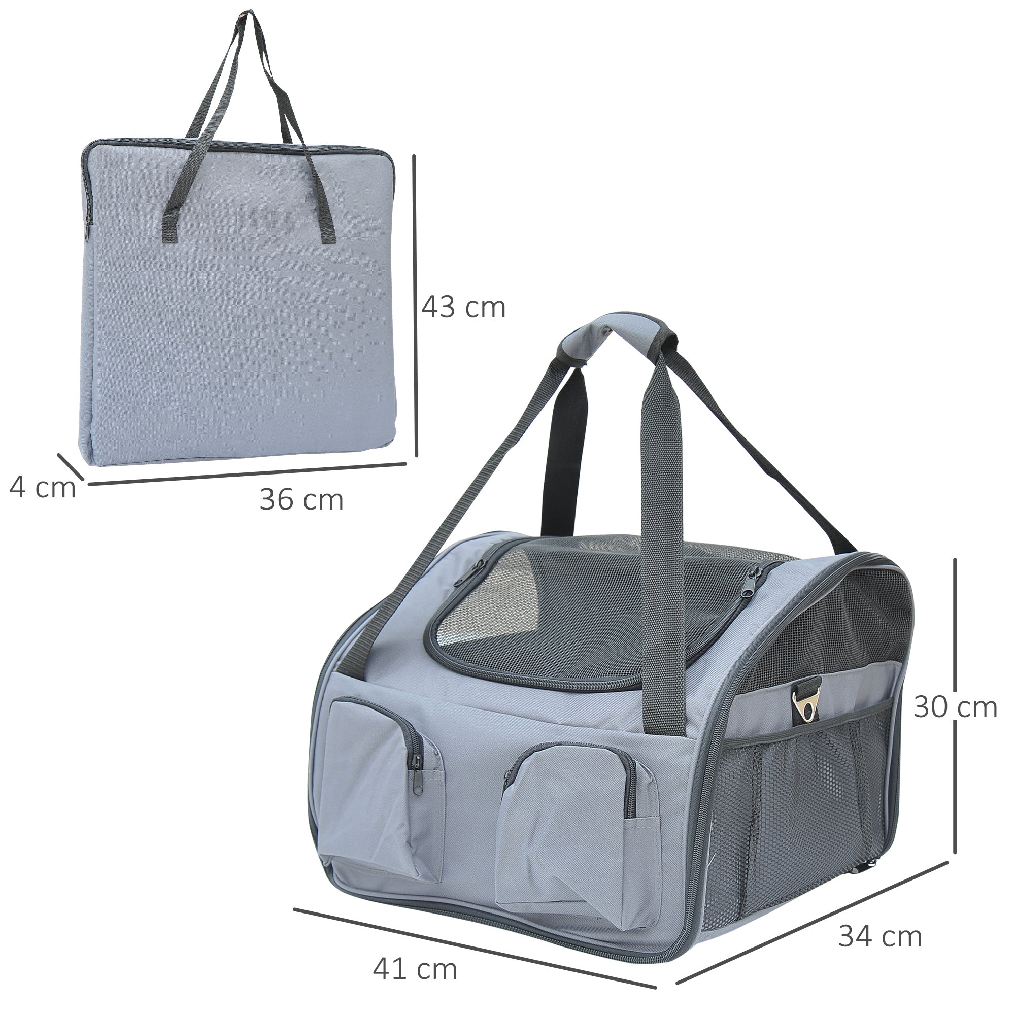 Pet Carrier Portable Cat Carrier Folding Dog Bag with Mesh Windows, 41 x 34 x 30 cm, Grey-2