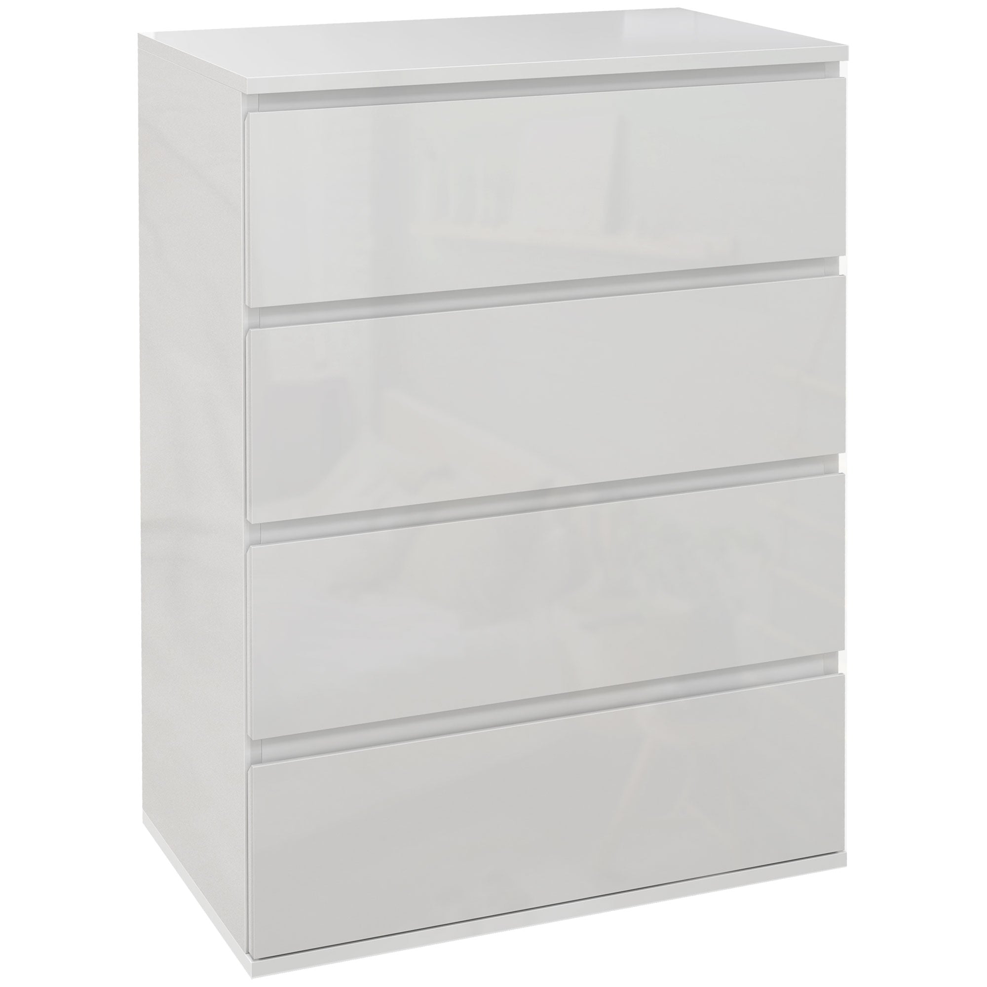 High Gloss 4 Drawer Chest Of Drawers,4-Drawer Storage Cabinets, Modern Dresser, Storage Drawer Unit for Bedroom, White-0