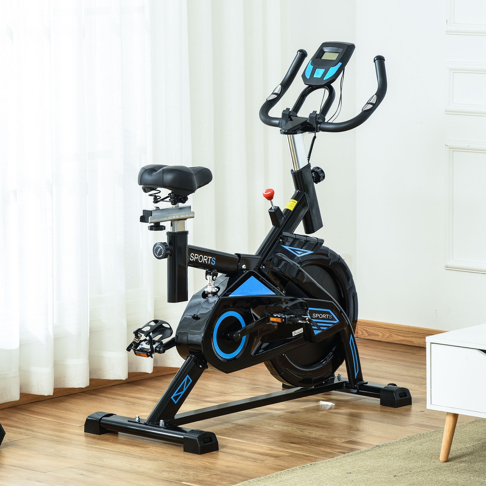 Stationary Exercise Bike w/ iPad Holder, LCD Monitor, Comfortable Seat, Indoor Cycling Training Bike, 13KG Flywheel, Home Office, Black-1