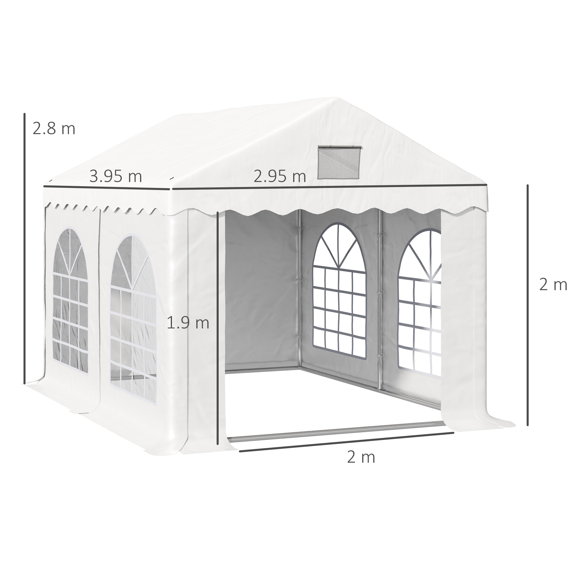 4 x 3 m Gazebo Canopy Party Tent with 4 Removable Side Walls and Windows for Outdoor Event, White-2