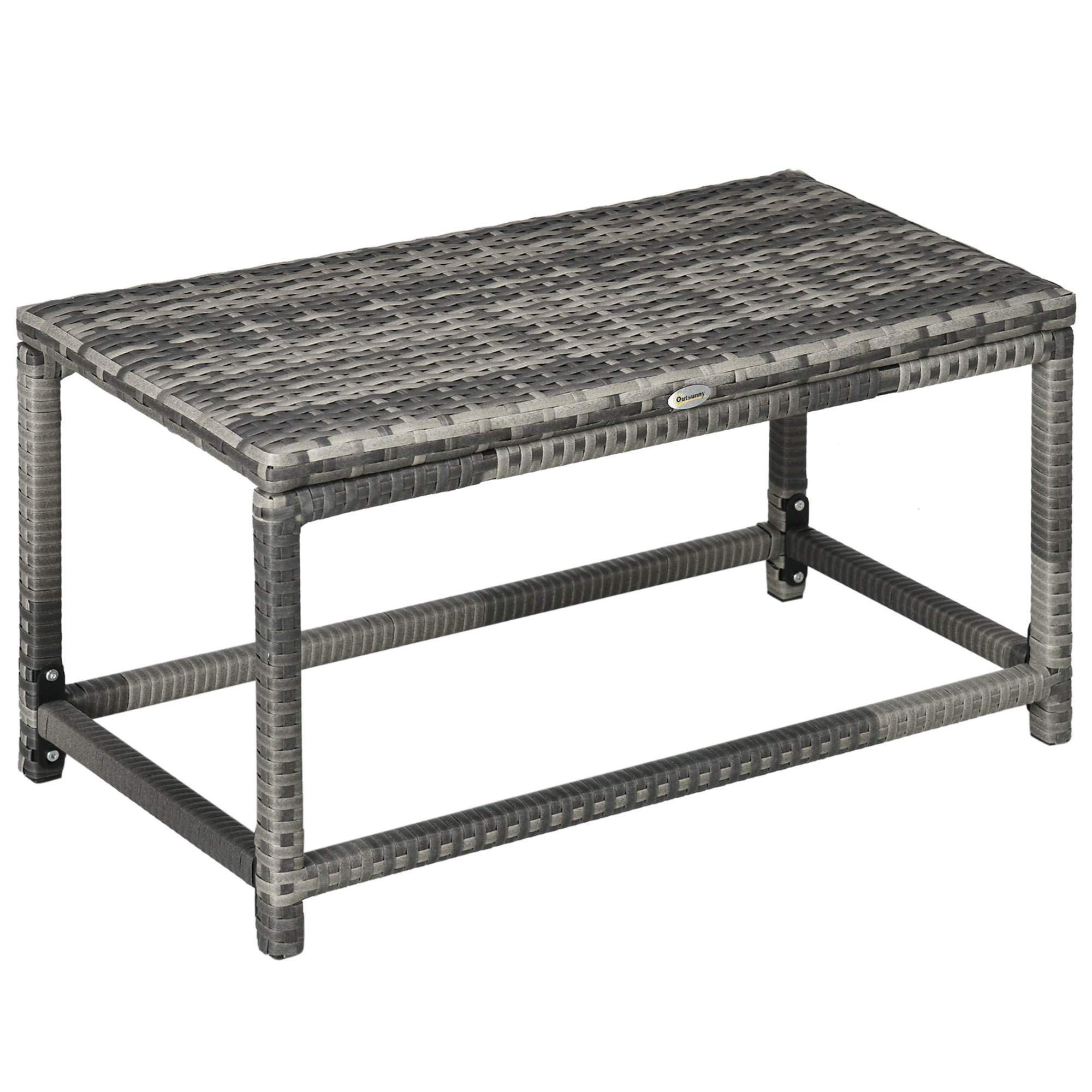 Outdoor Coffee Table, Garden PE Rattan Side Table with Plastic Board Under the Full Woven Table Top and X-Shape Support for Patio Mixed Grey-0