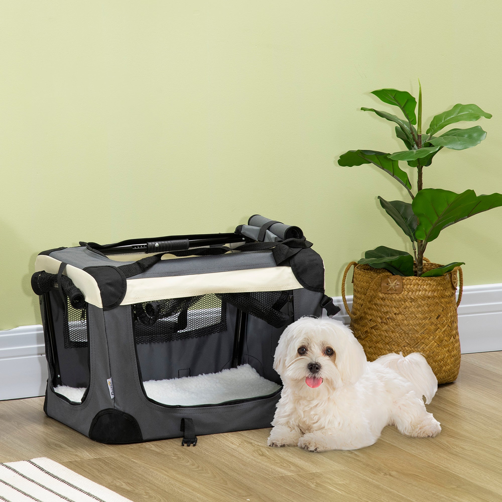 51cm Foldable Pet Carrier, Dog Cage, Portable Cat Carrier, Cat Bag, Pet Travel Bag with Cushion for Miniature Dogs, Grey-1