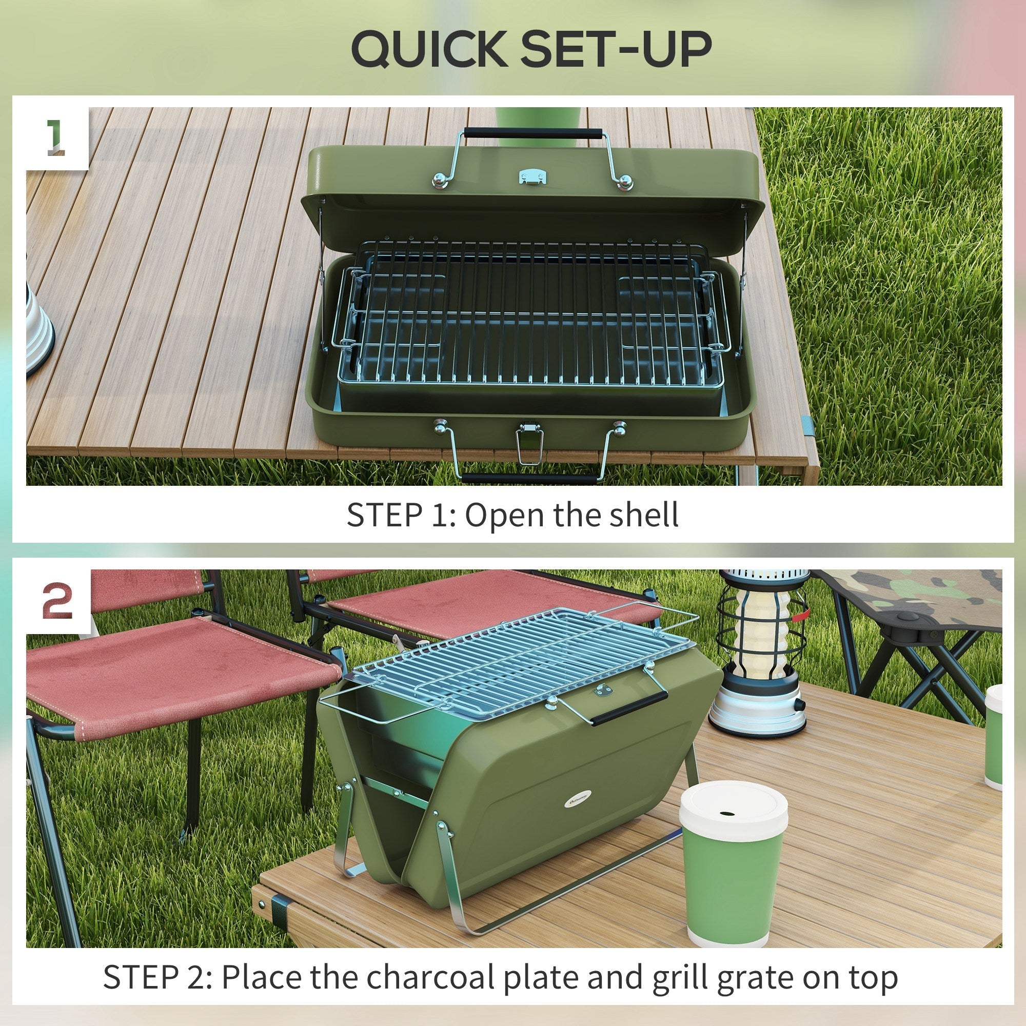 Foldable Suitcase Design Mini Charcoal Barbecue Grill BBQ, Green-4