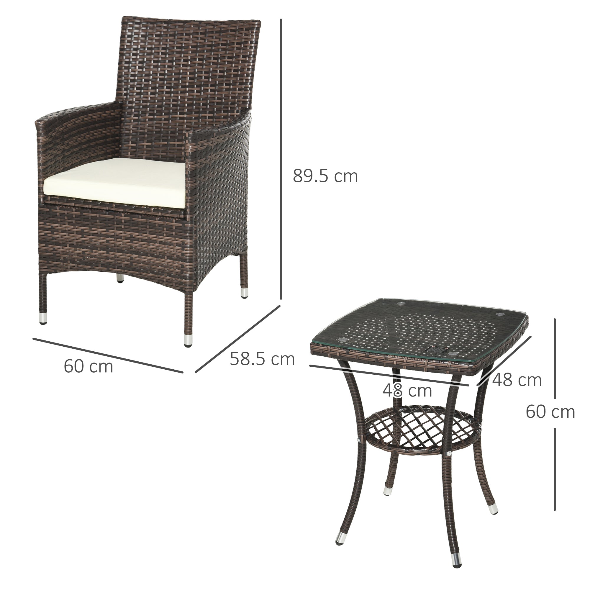 Garden Outdoor Rattan Furniture Bistro Set 3 PCs Patio Weave Companion Chair Table Set Conservatory (Brown)-2