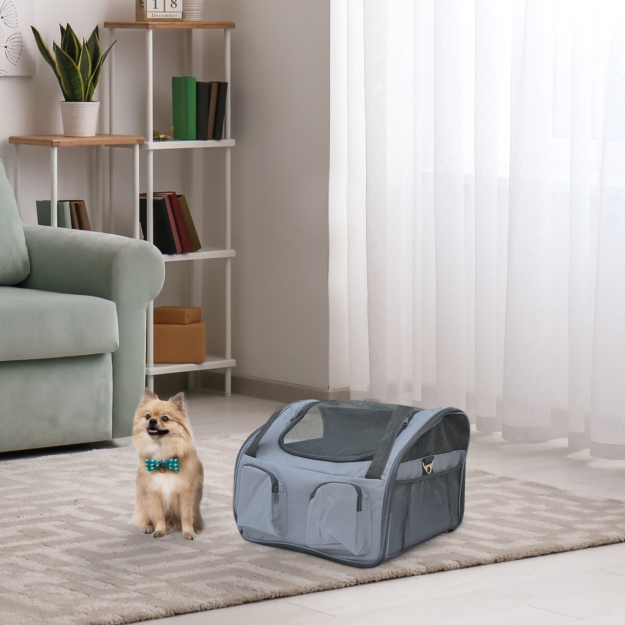Pet Carrier Portable Cat Carrier Folding Dog Bag with Mesh Windows, 41 x 34 x 30 cm, Grey-1