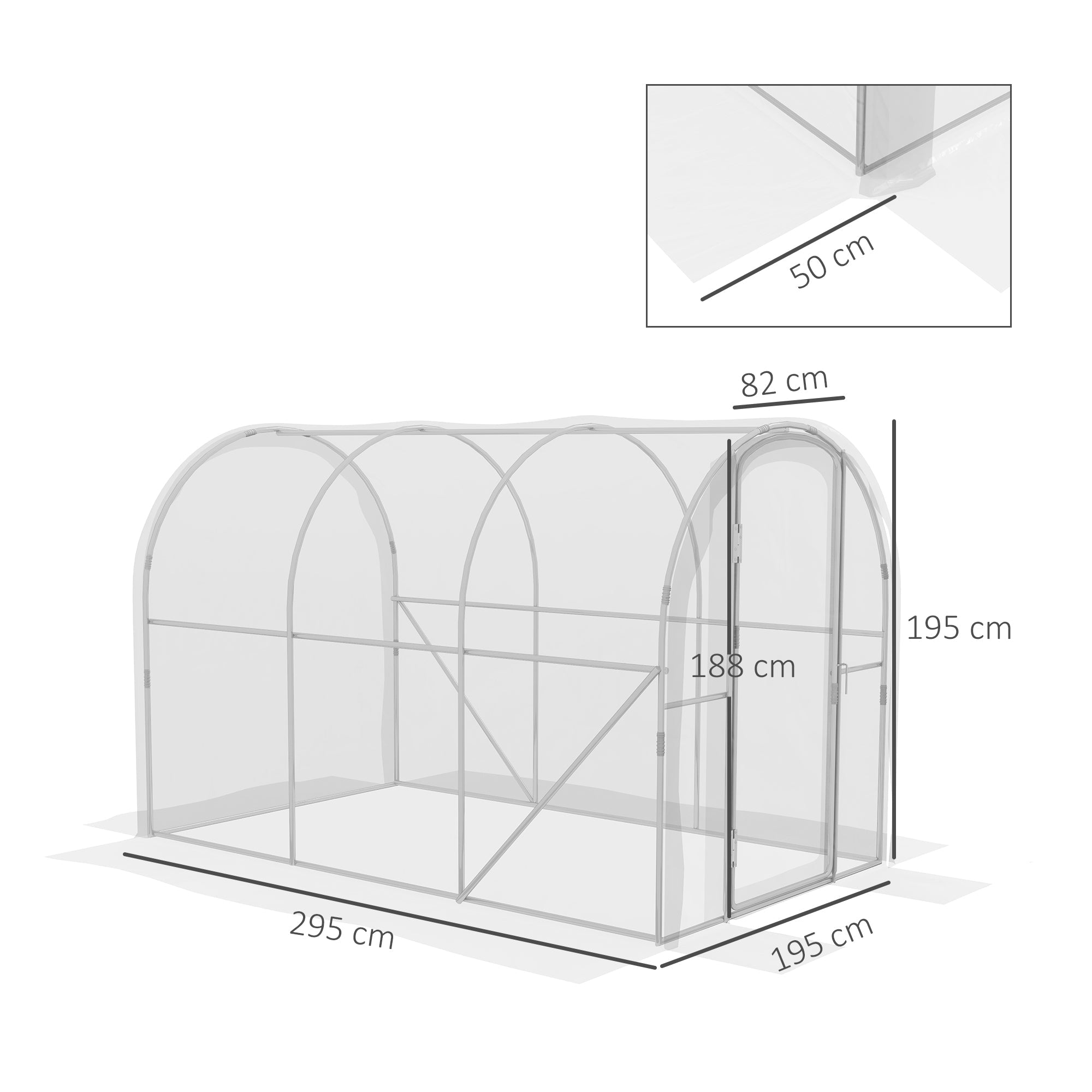 Polytunnel Greenhouse Walk-in Grow House with PE Cover, Door and Galvanised Steel Frame, 3 x 2 x 2m, Clear-2