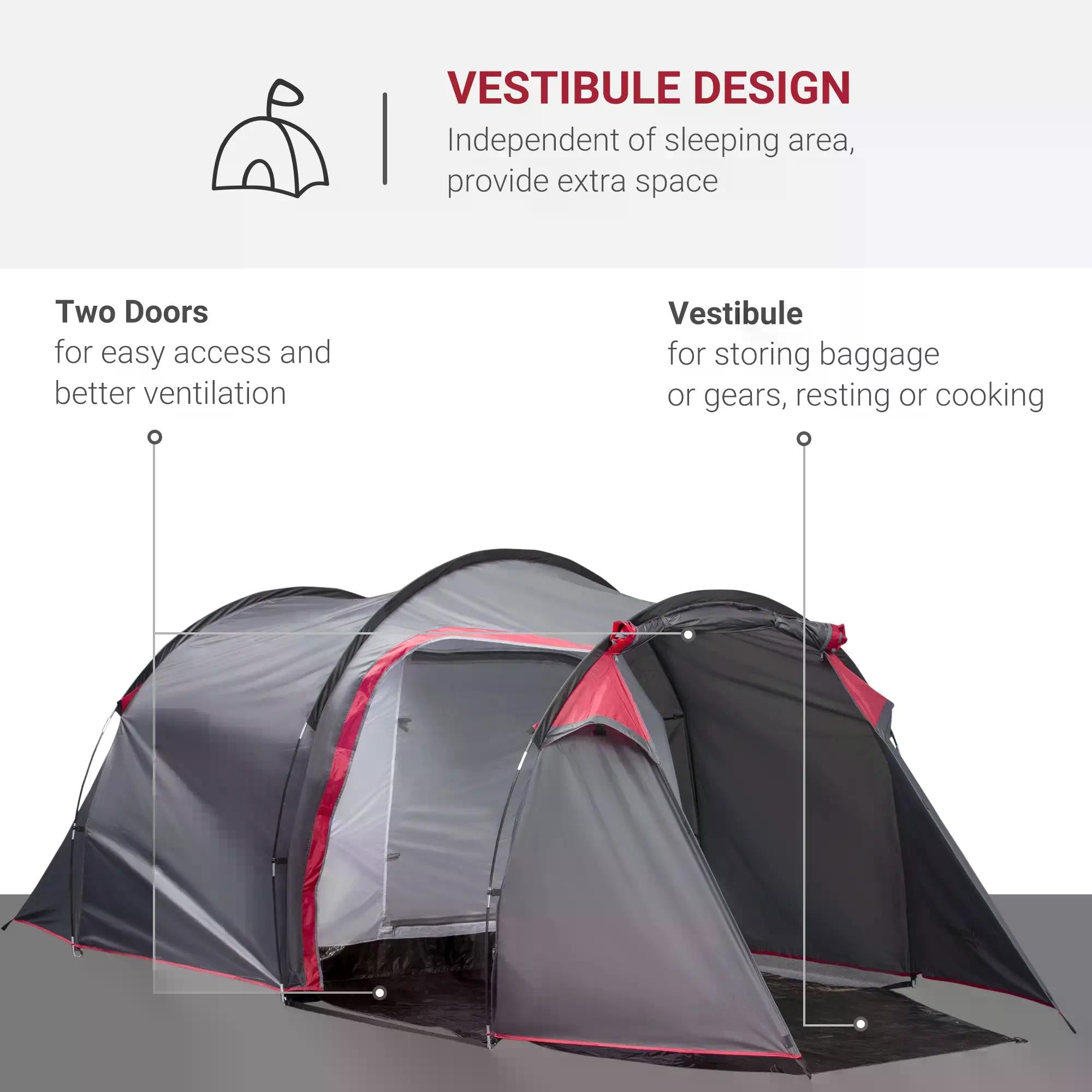 Camping Dome Tent 2 Room for 3-4 Person with Weatherproof Screen Room Vestibule Backpacking Tent Lightweight for Fishing & Hiking Dark Grey-3