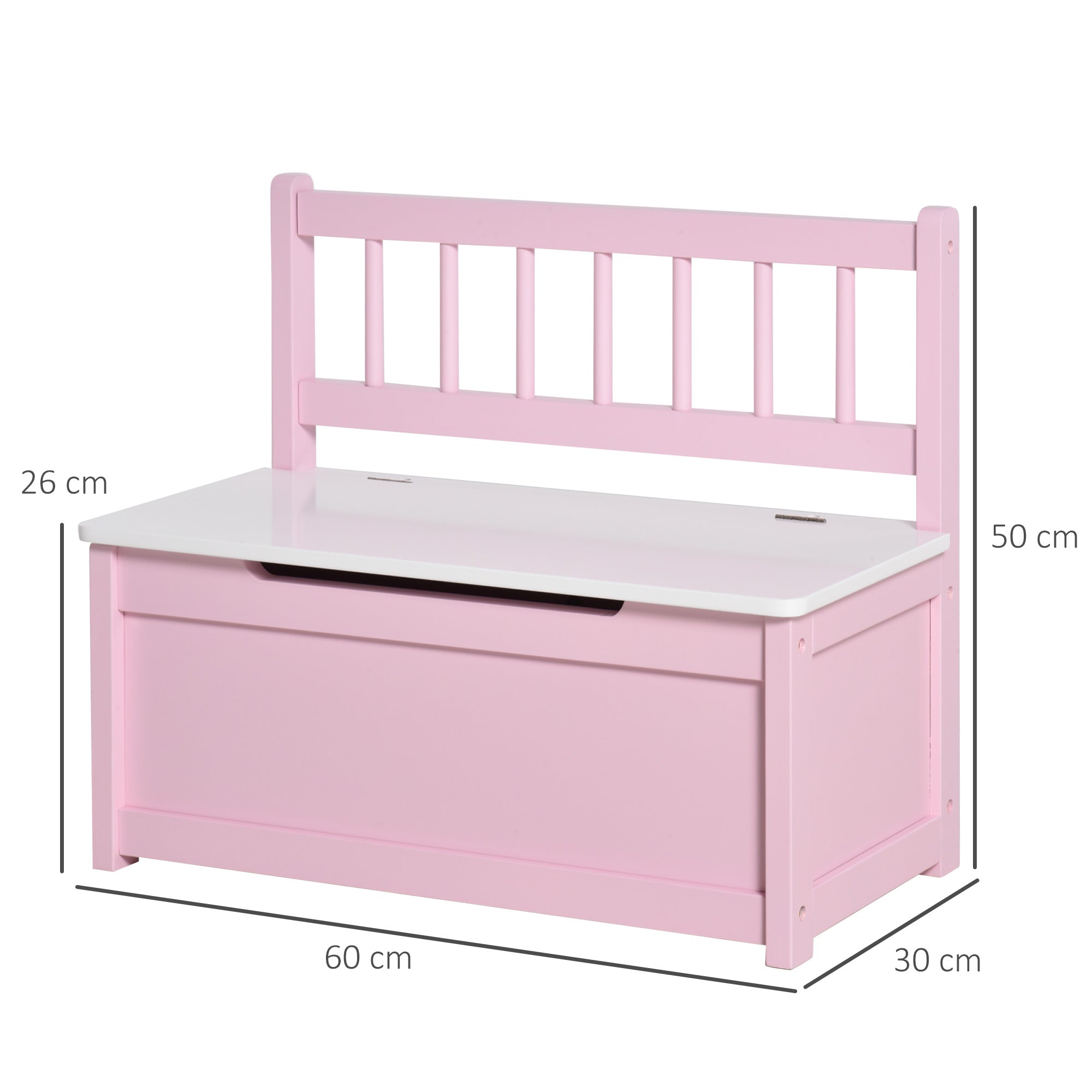 2-IN-1 Wooden Toy Box Kids Seat Bench Storage Chest Cabinet Organizer with Safety Pneumatic Rod 60 x 30 x 50cm Pink-2